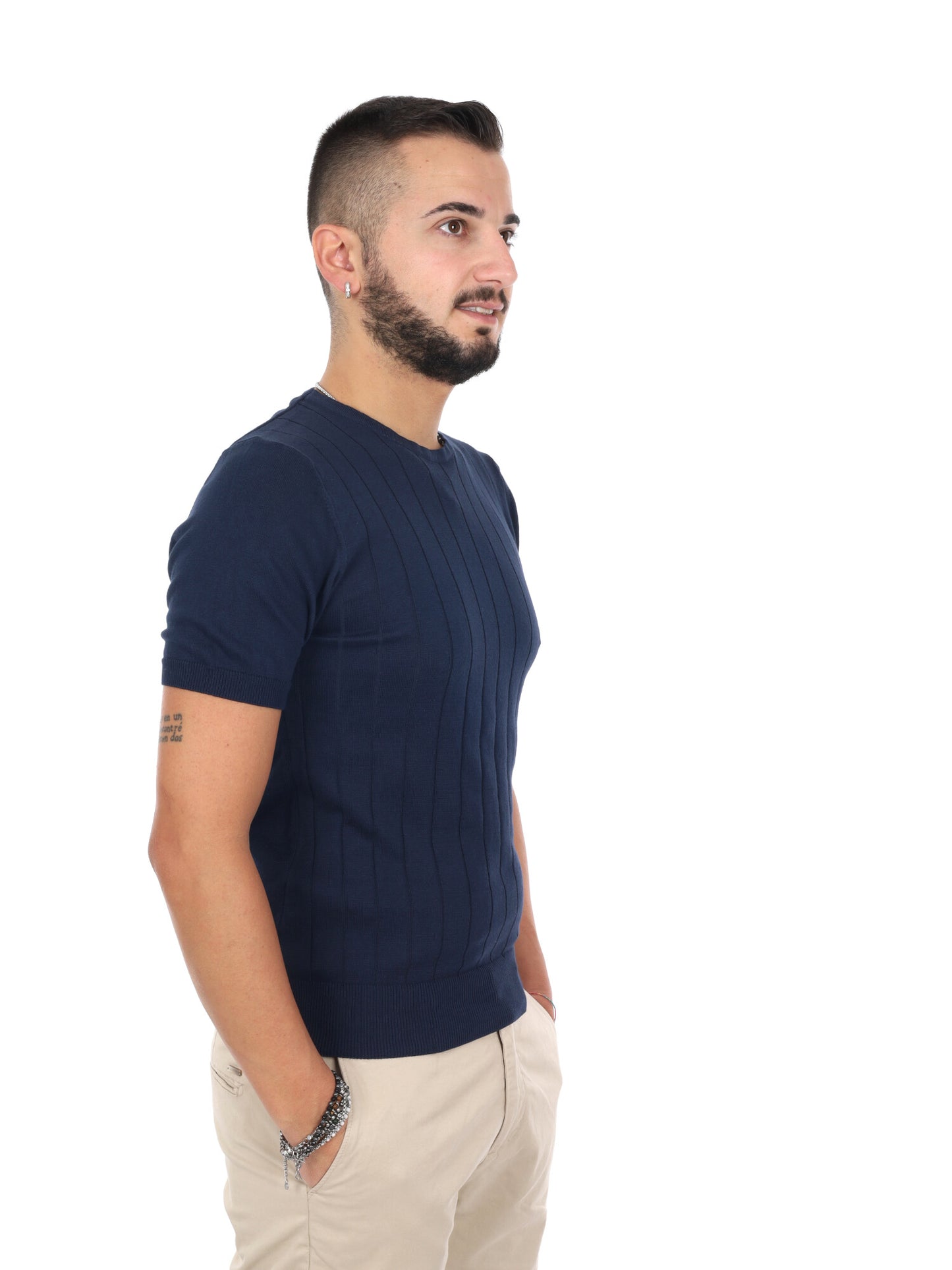 T-shirt girocollo blu da uomo Astori K228 in cotone