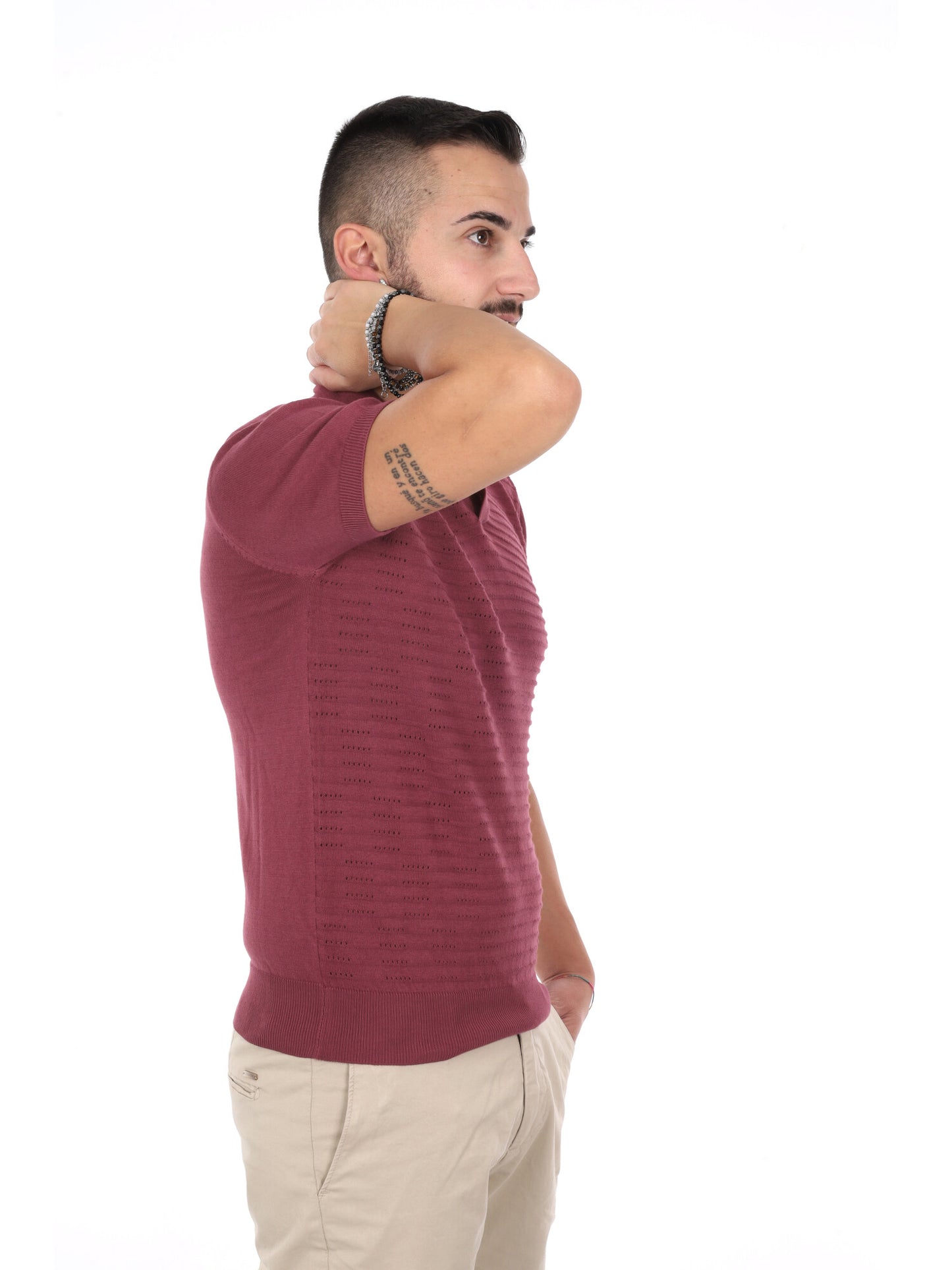 T-shirt Avocado K422 da uomo in bordeaux, stile casual