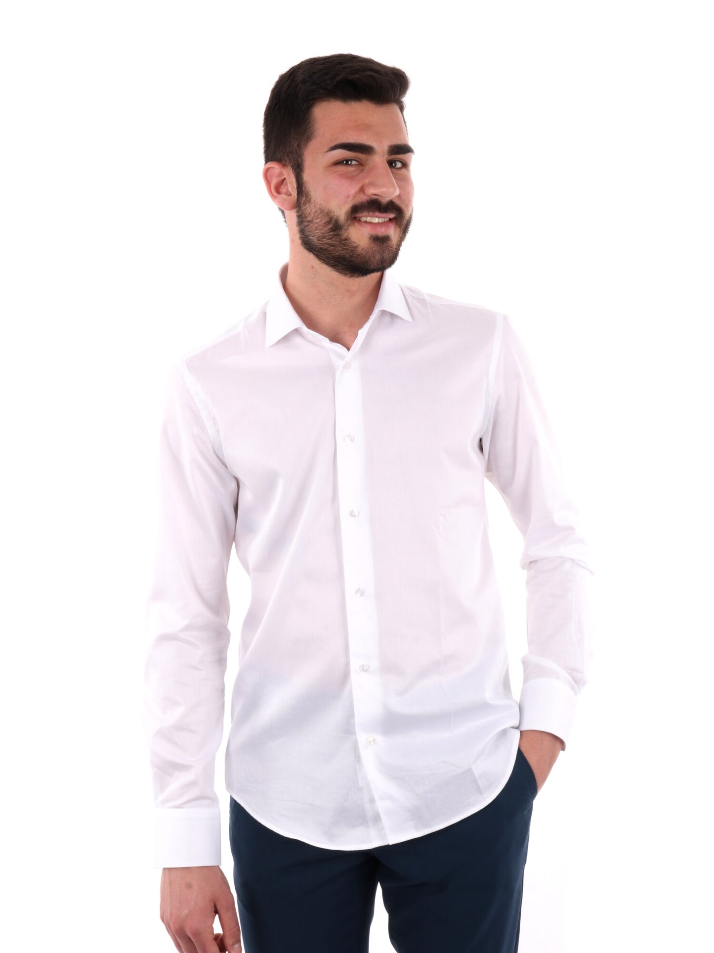 Camicia elegante FB da uomo in cotone bianca per primavera-estate