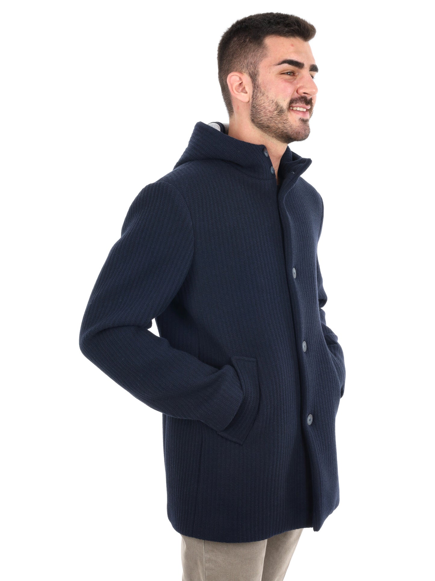 CAPPOTTO IN MAGLIA CON CAPPUCCIO FB DA UOMO BLU