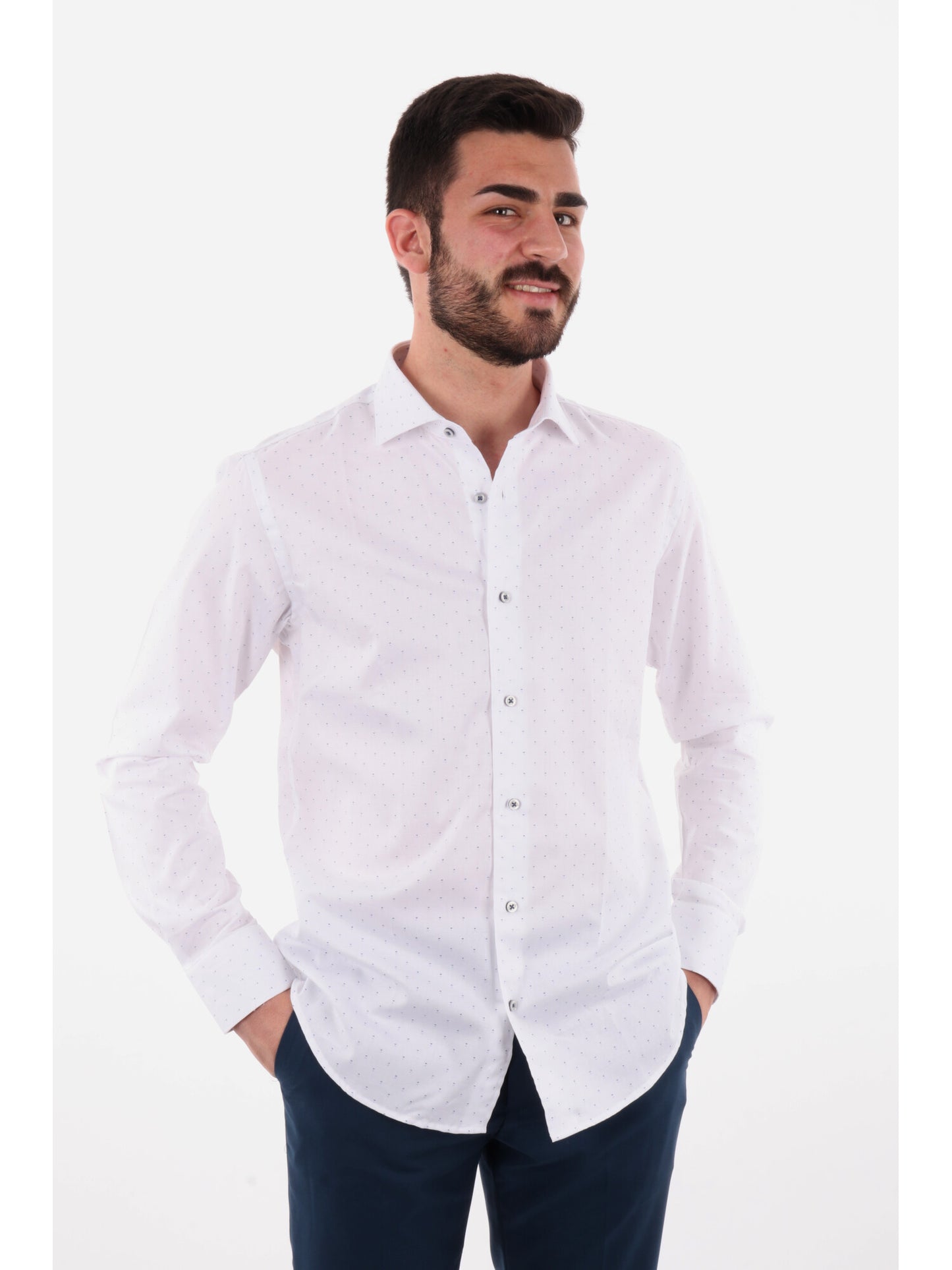 Camicia slim fit da uomo FB a microfantasia multicolore
