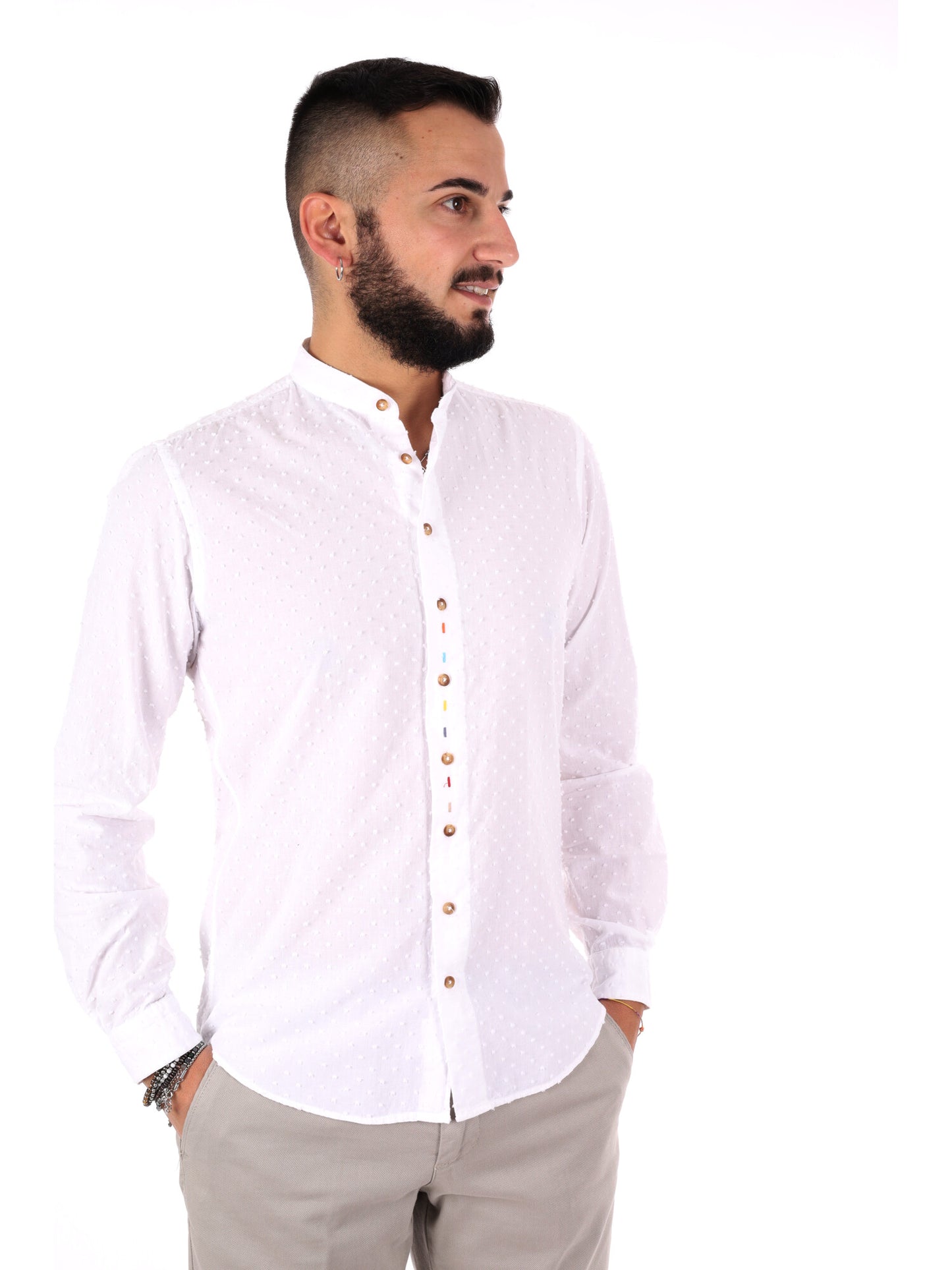 Camicia da uomo FB Crippa con collo alla coreana in bianco
