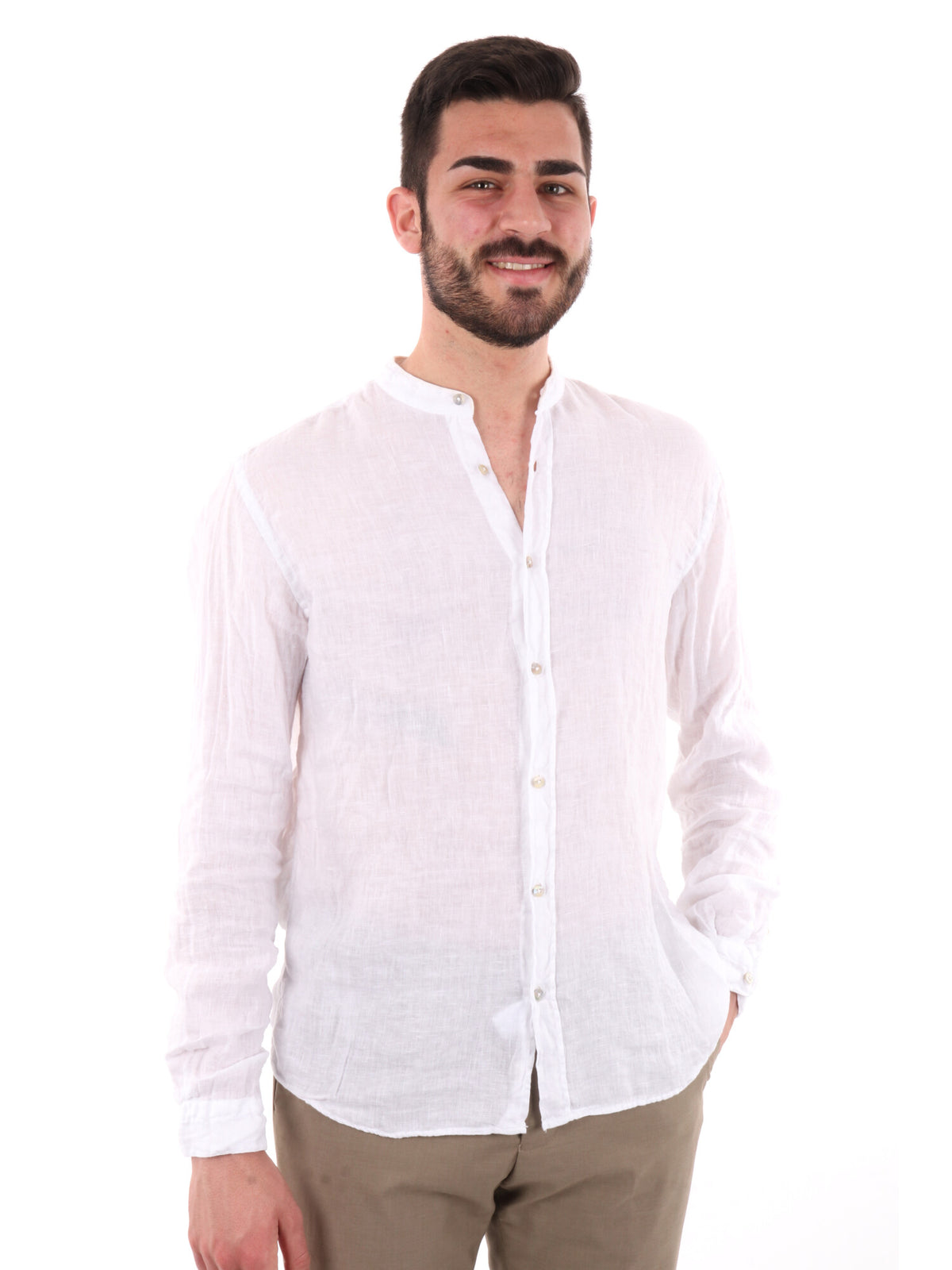 F.b. camicia lino da uomo bianco