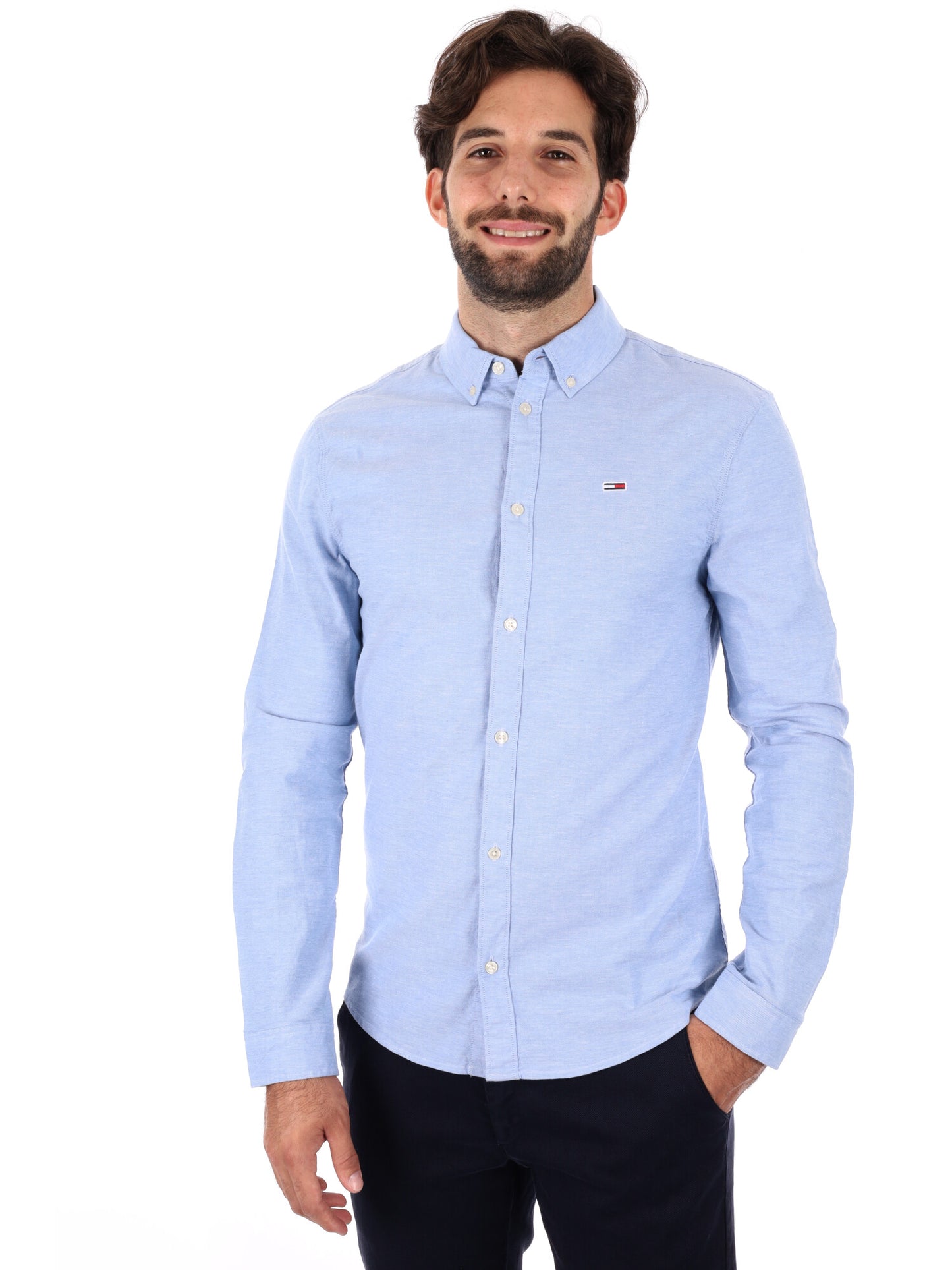 CAMICIA SLIM FIT TOMMY JEANS DA UOMO CELESTE