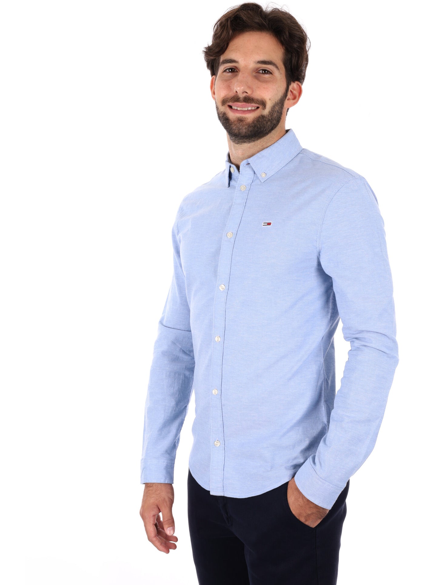 CAMICIA SLIM FIT TOMMY JEANS DA UOMO CELESTE