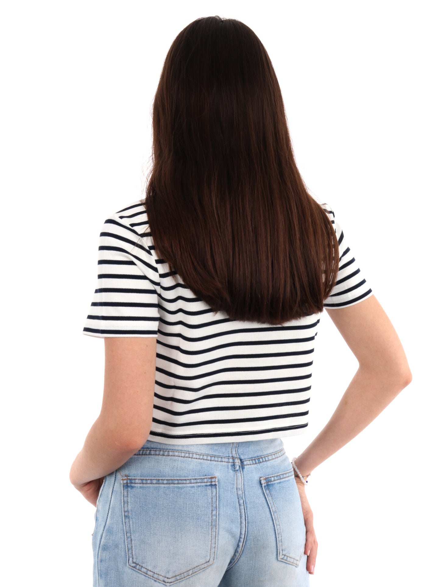 POLO CROPPED BADGE TOMMY JEANS DONNA BIANCO-BLU