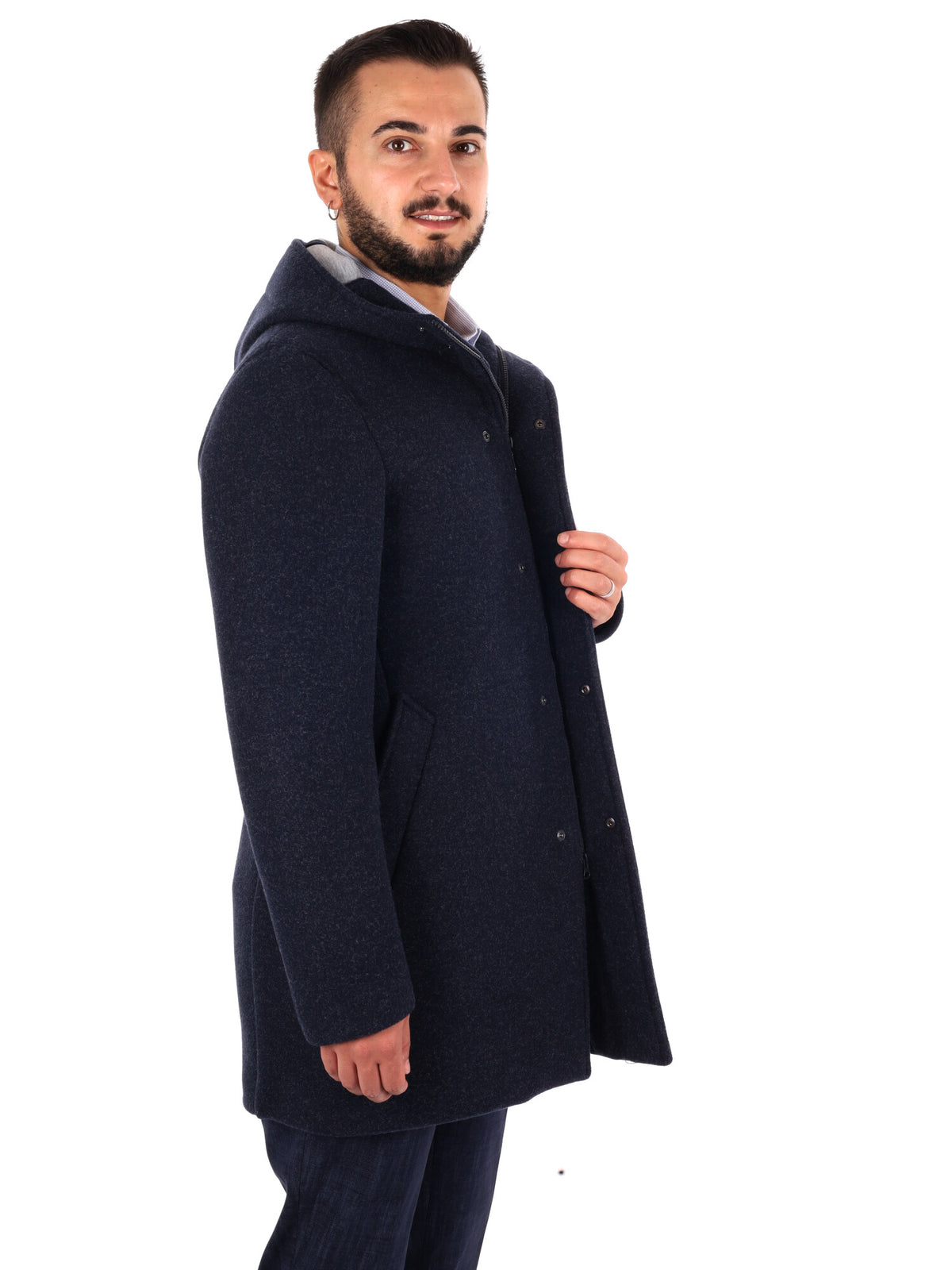 Fb Feudi Blu, cappotto con cappuccio da uomo blu