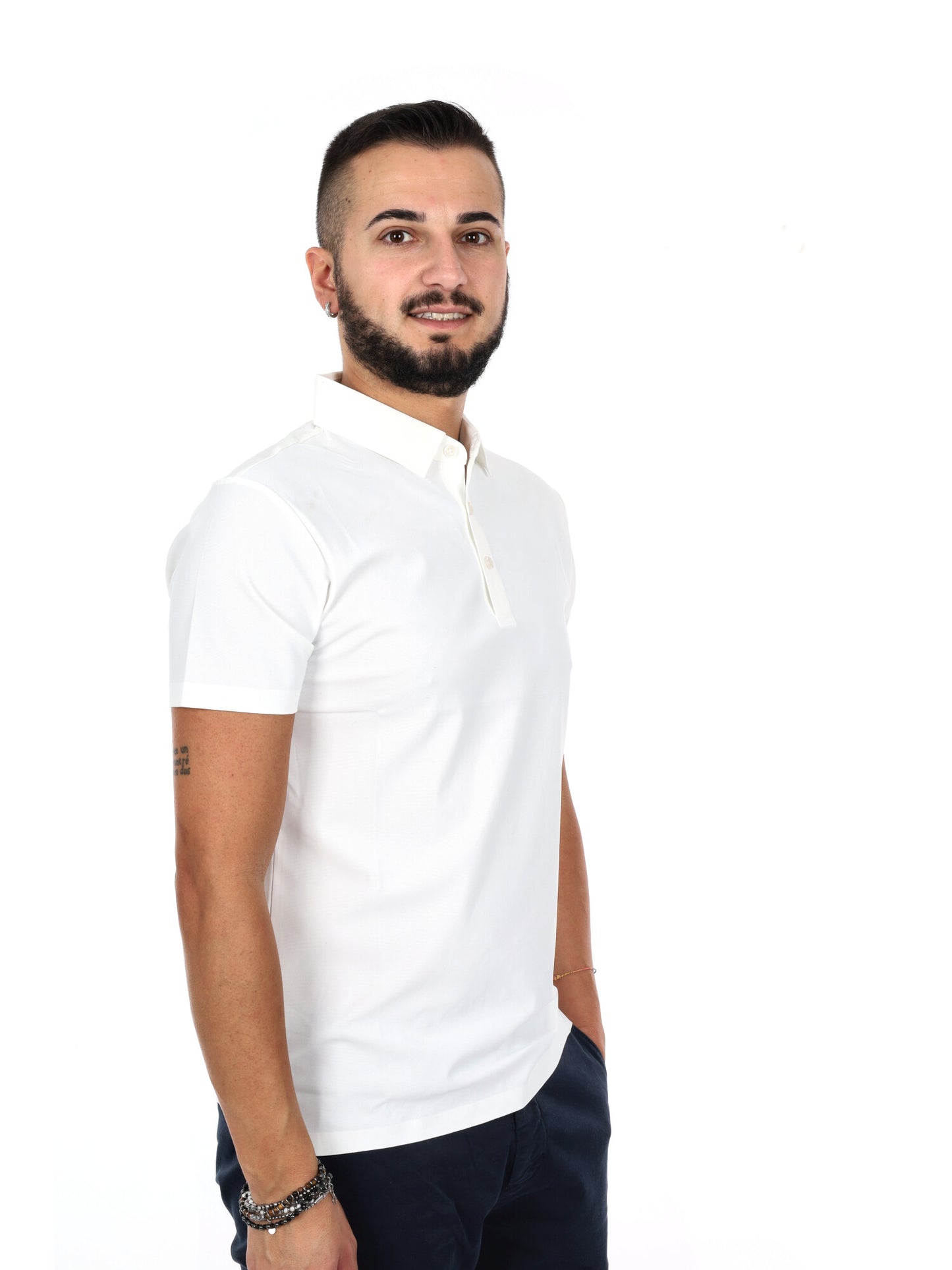 Polo da uomo Gianni Lupo bianca athleisure in tessuto stretch