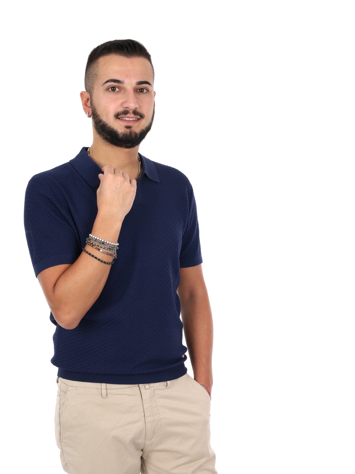 Polo Gianni Lupo in maglia blu da uomo con scollo a V