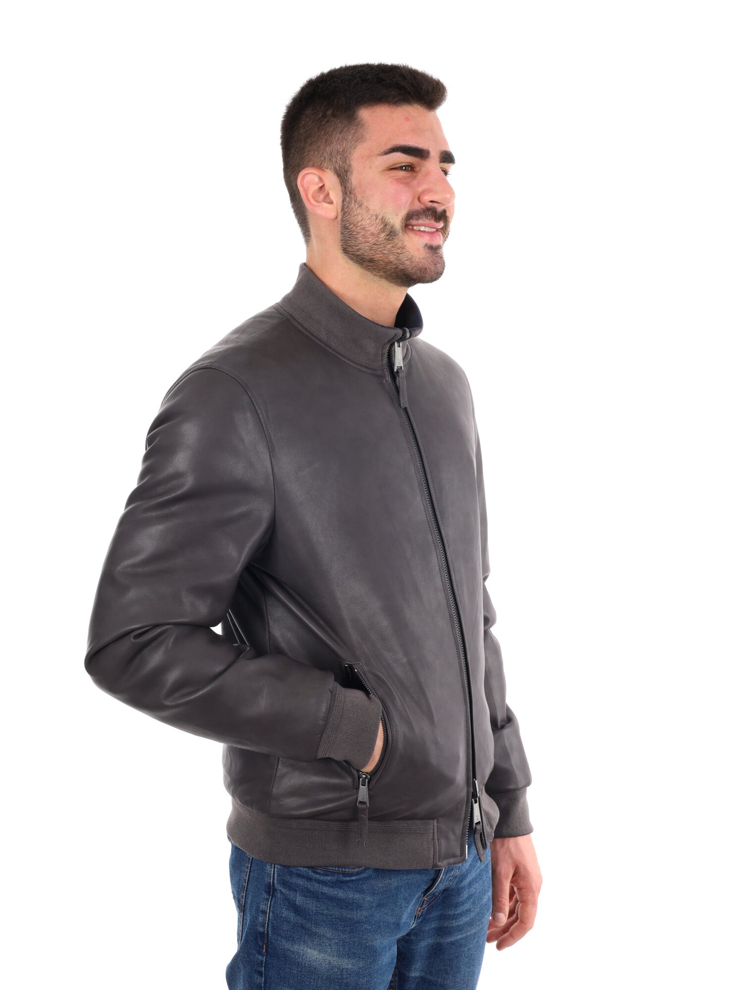 GIUBBINO BIKER IN ECOPELLE GIANNI LUPO DA UOMO ANTRACITE