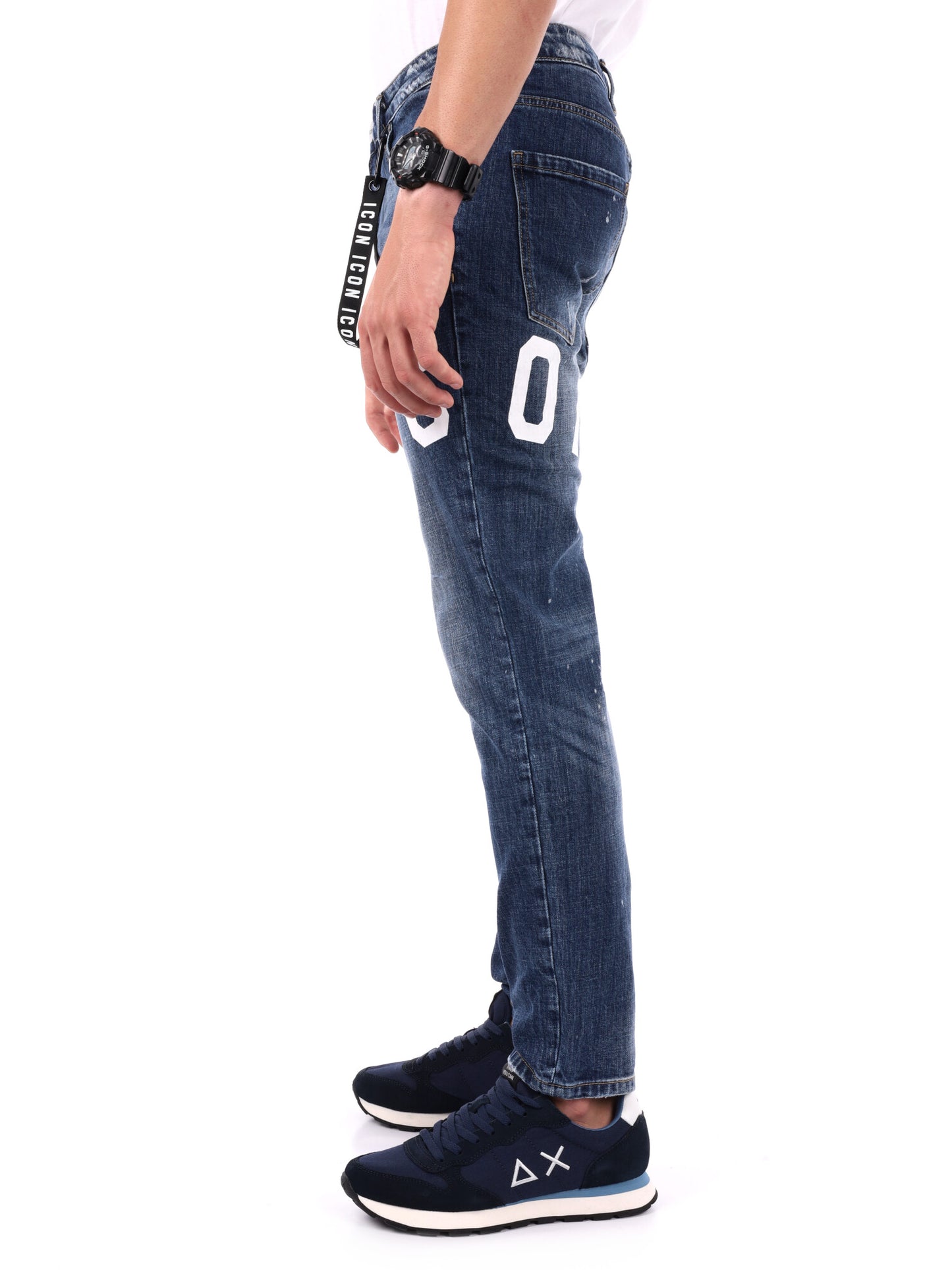 JEANS SLIM CON STAMPA LOGO ICON DA UOMO BLU DENIM