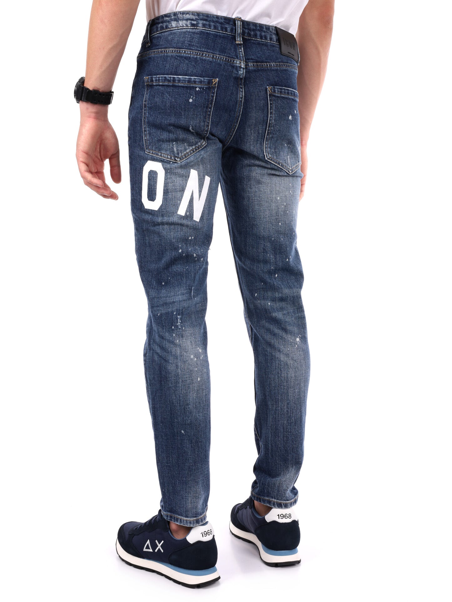 JEANS SLIM CON STAMPA LOGO ICON DA UOMO BLU DENIM