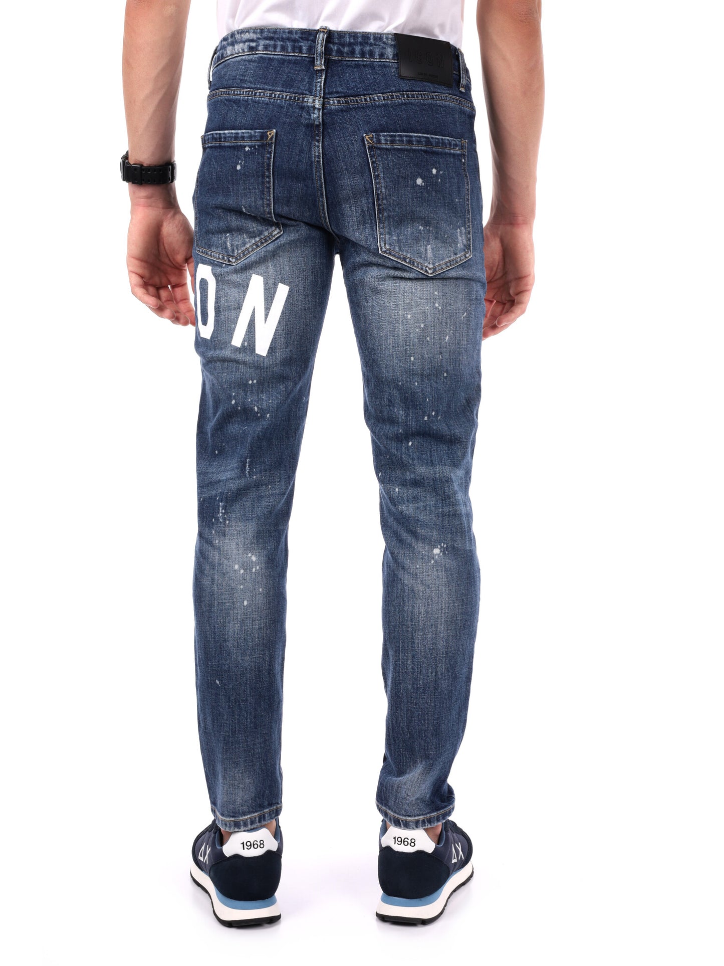 JEANS SLIM CON STAMPA LOGO ICON DA UOMO BLU DENIM