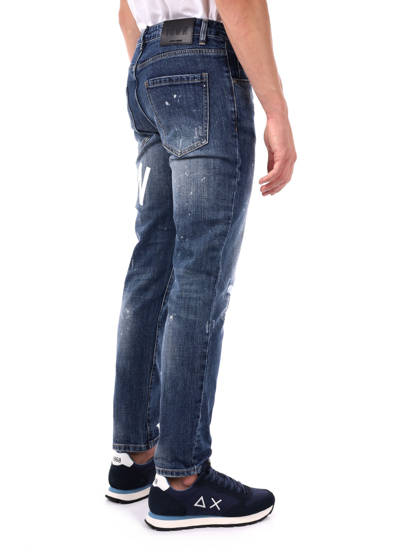JEANS SLIM CON STAMPA LOGO ICON DA UOMO BLU DENIM