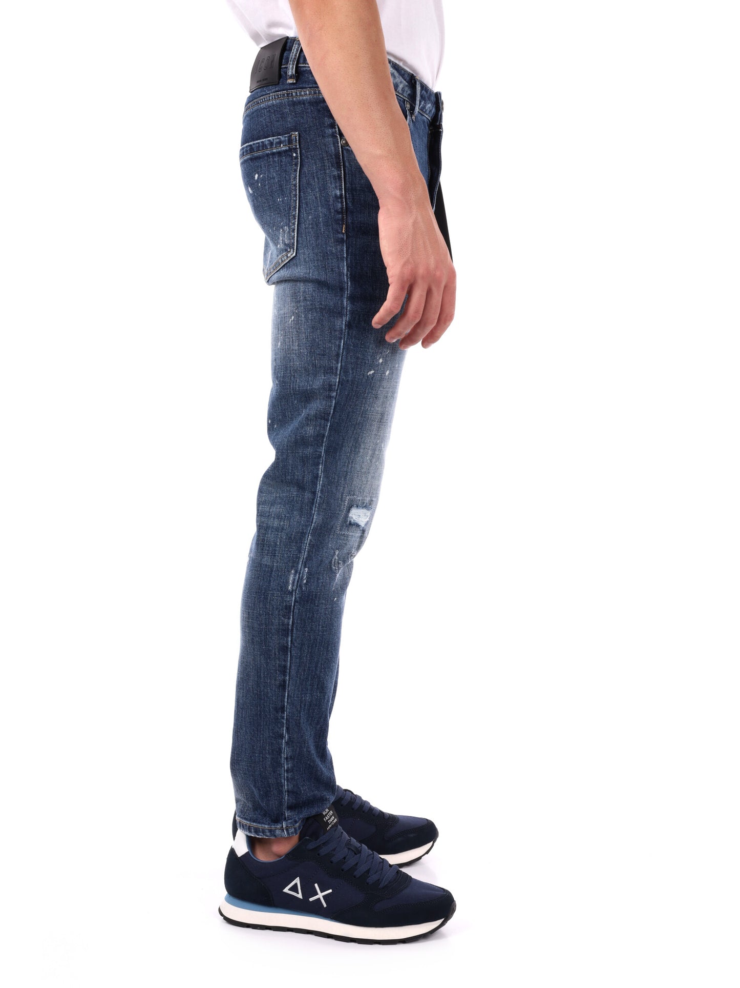 JEANS SLIM CON STAMPA LOGO ICON DA UOMO BLU DENIM