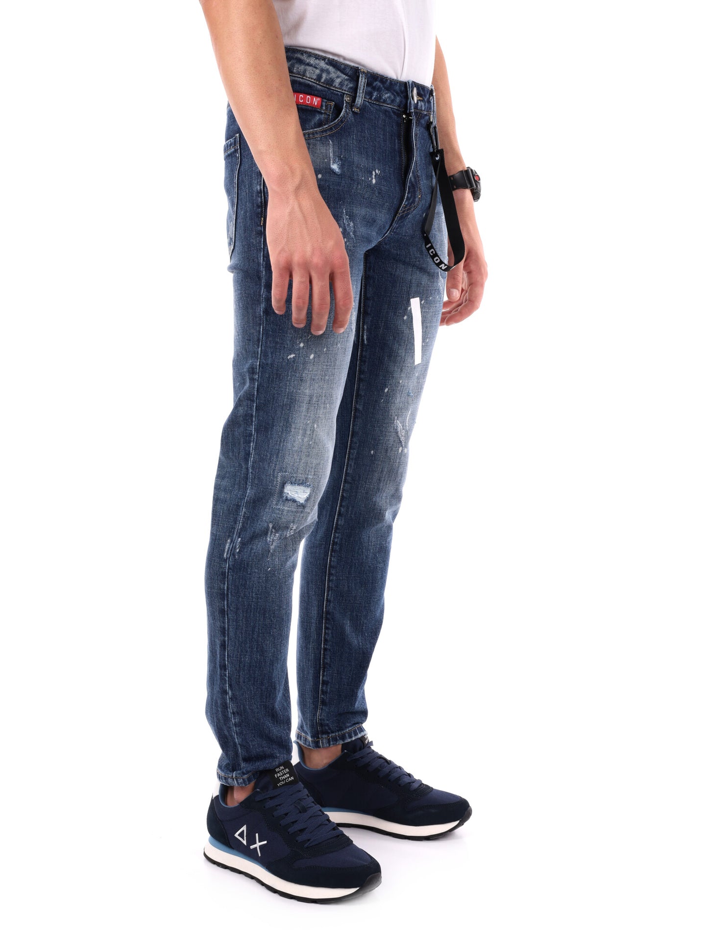 JEANS SLIM CON STAMPA LOGO ICON DA UOMO BLU DENIM
