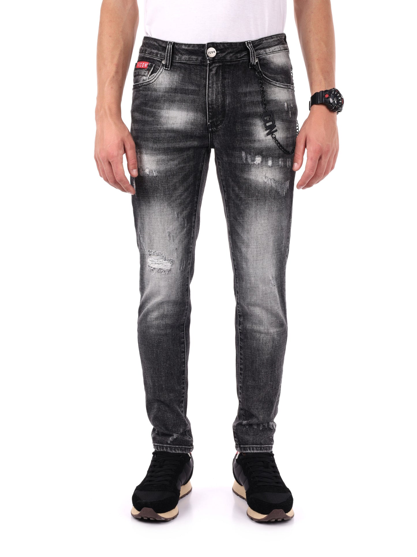 JEANS SLIM SFUMATO CON STRAPPI ICON DA UOMO GRIGIO