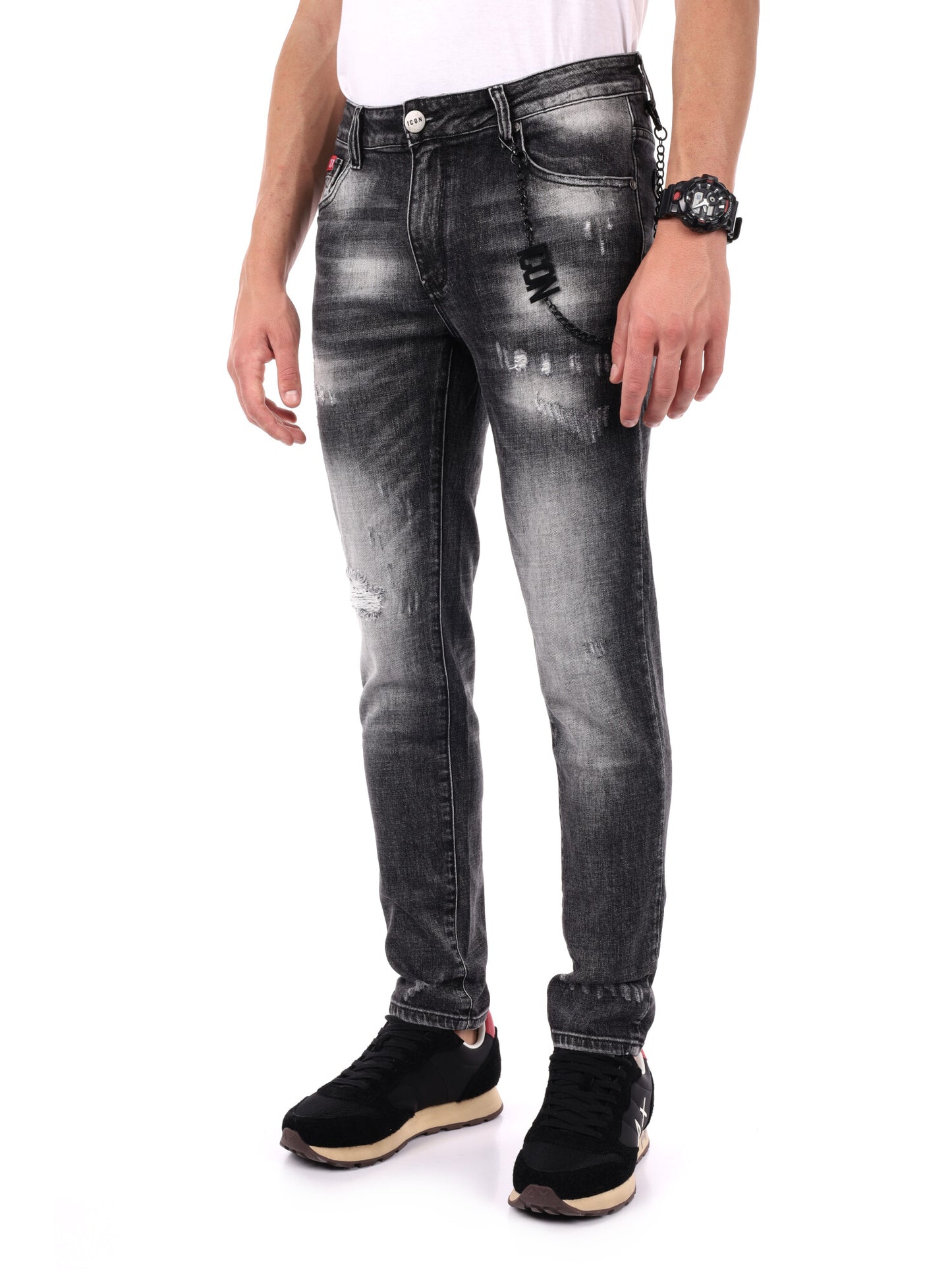 JEANS SLIM SFUMATO CON STRAPPI ICON DA UOMO GRIGIO