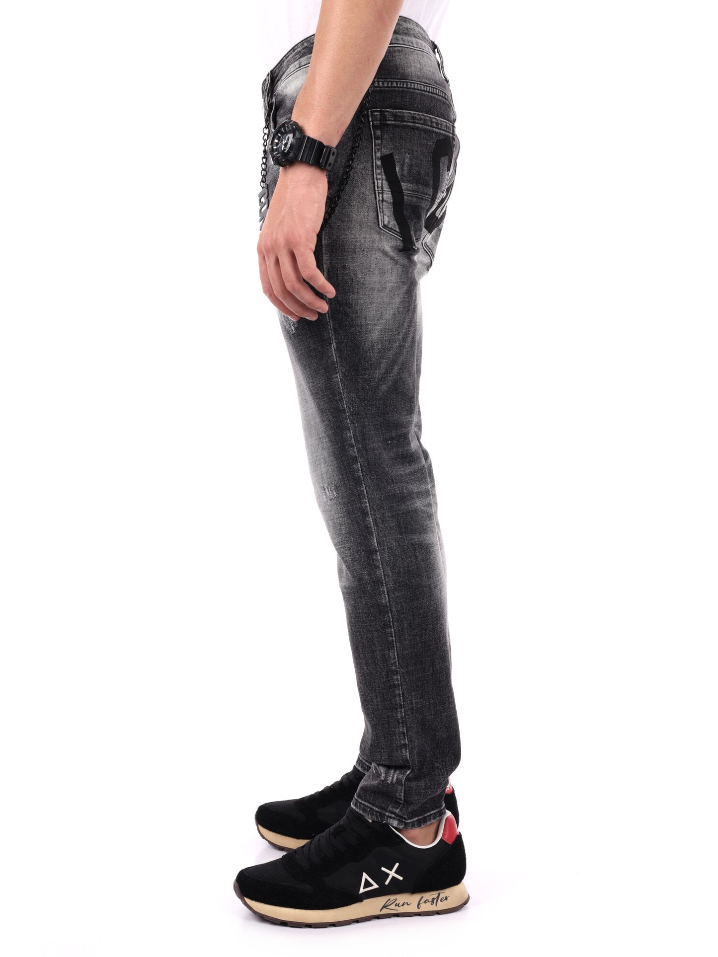 JEANS SLIM SFUMATO CON STRAPPI ICON DA UOMO GRIGIO