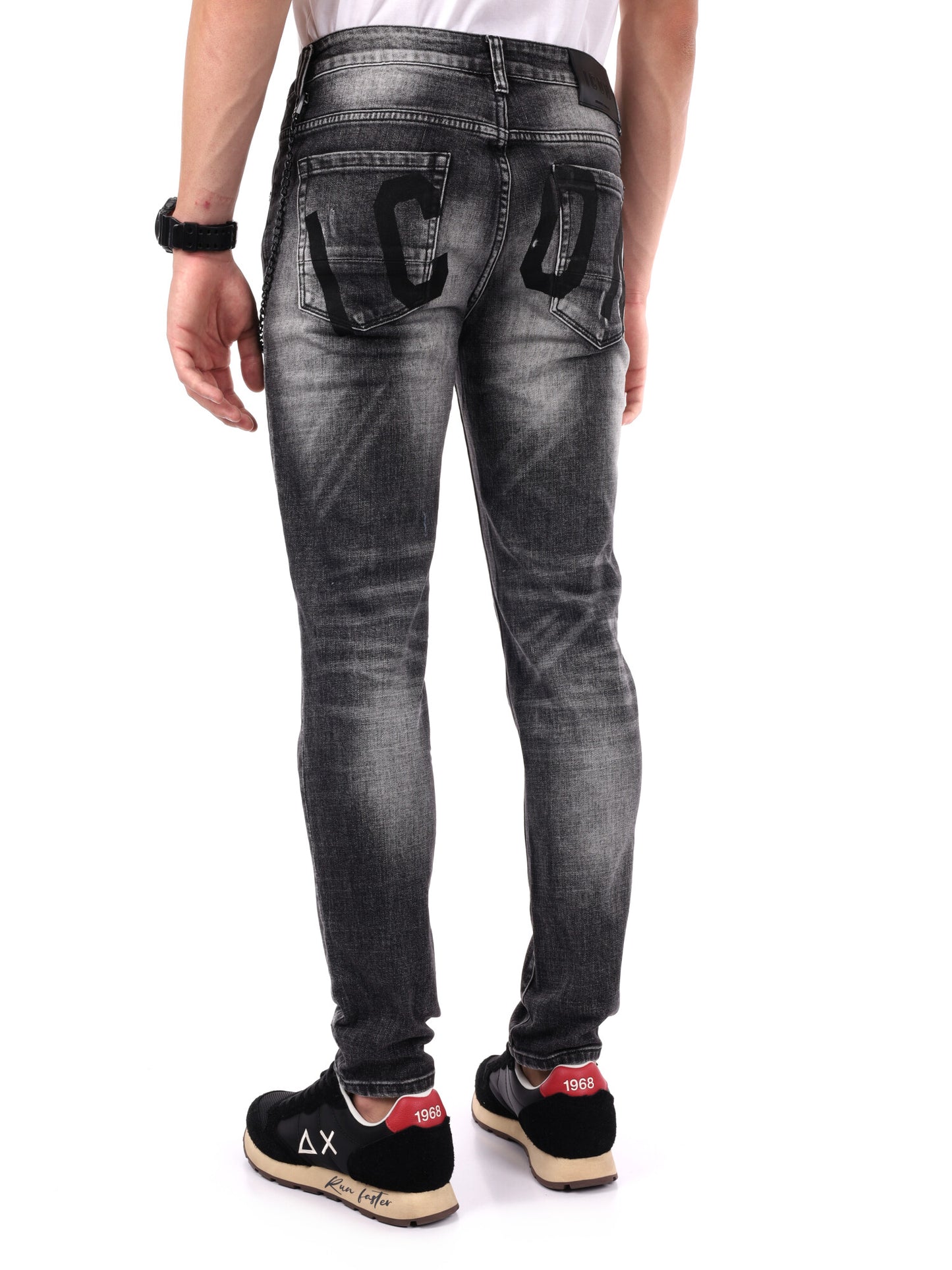 JEANS SLIM SFUMATO CON STRAPPI ICON DA UOMO GRIGIO