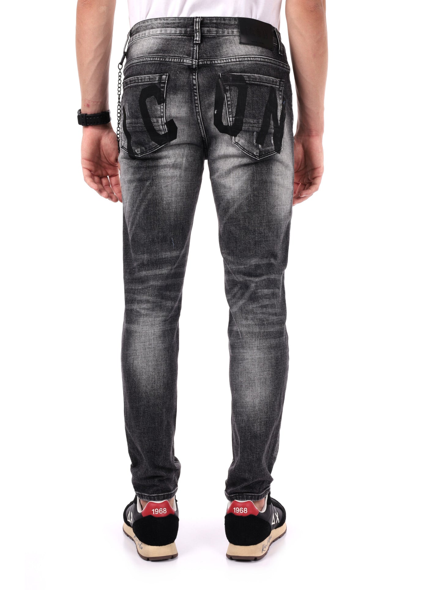 JEANS SLIM SFUMATO CON STRAPPI ICON DA UOMO GRIGIO