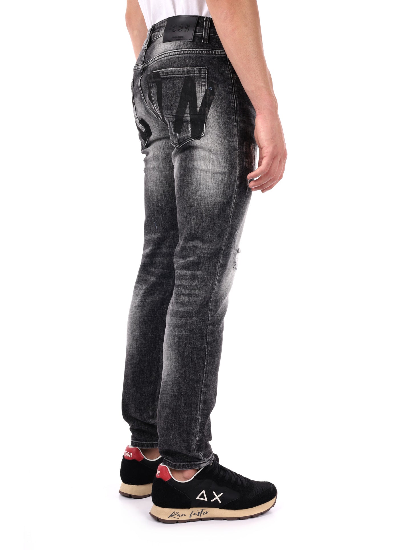 JEANS SLIM SFUMATO CON STRAPPI ICON DA UOMO GRIGIO