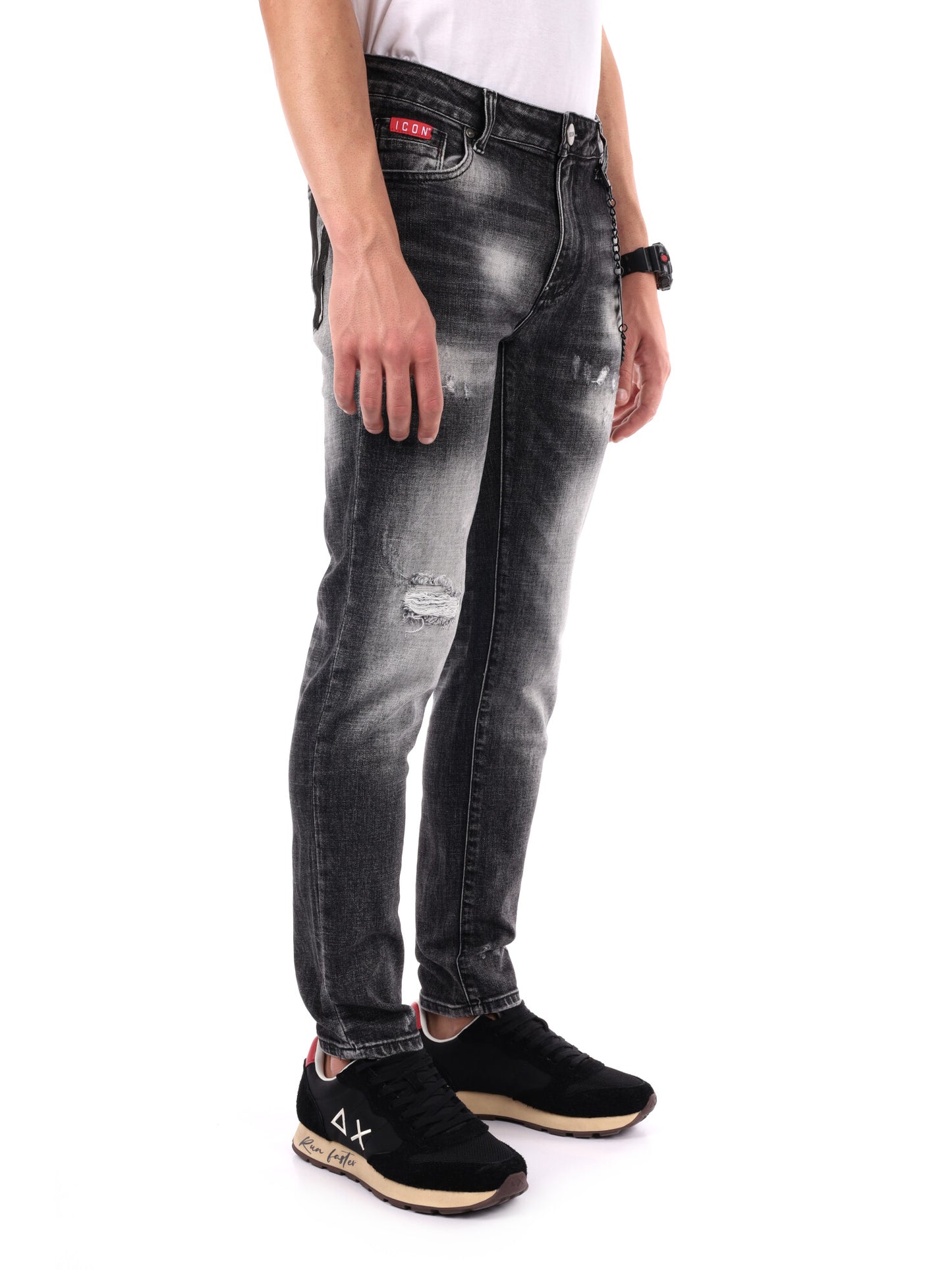 JEANS SLIM SFUMATO CON STRAPPI ICON DA UOMO GRIGIO