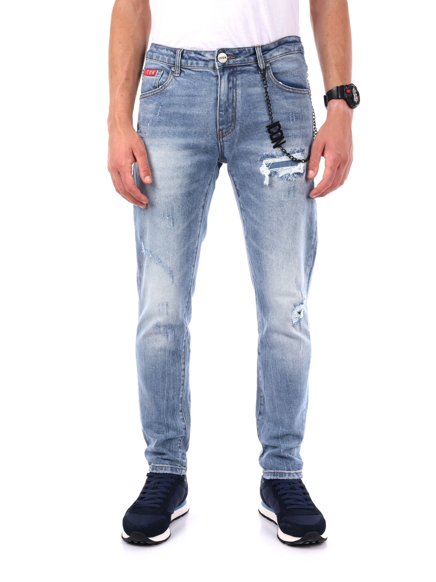 JEANS SLIM CON LOGO ICON DA UOMO LIGHT DENIM