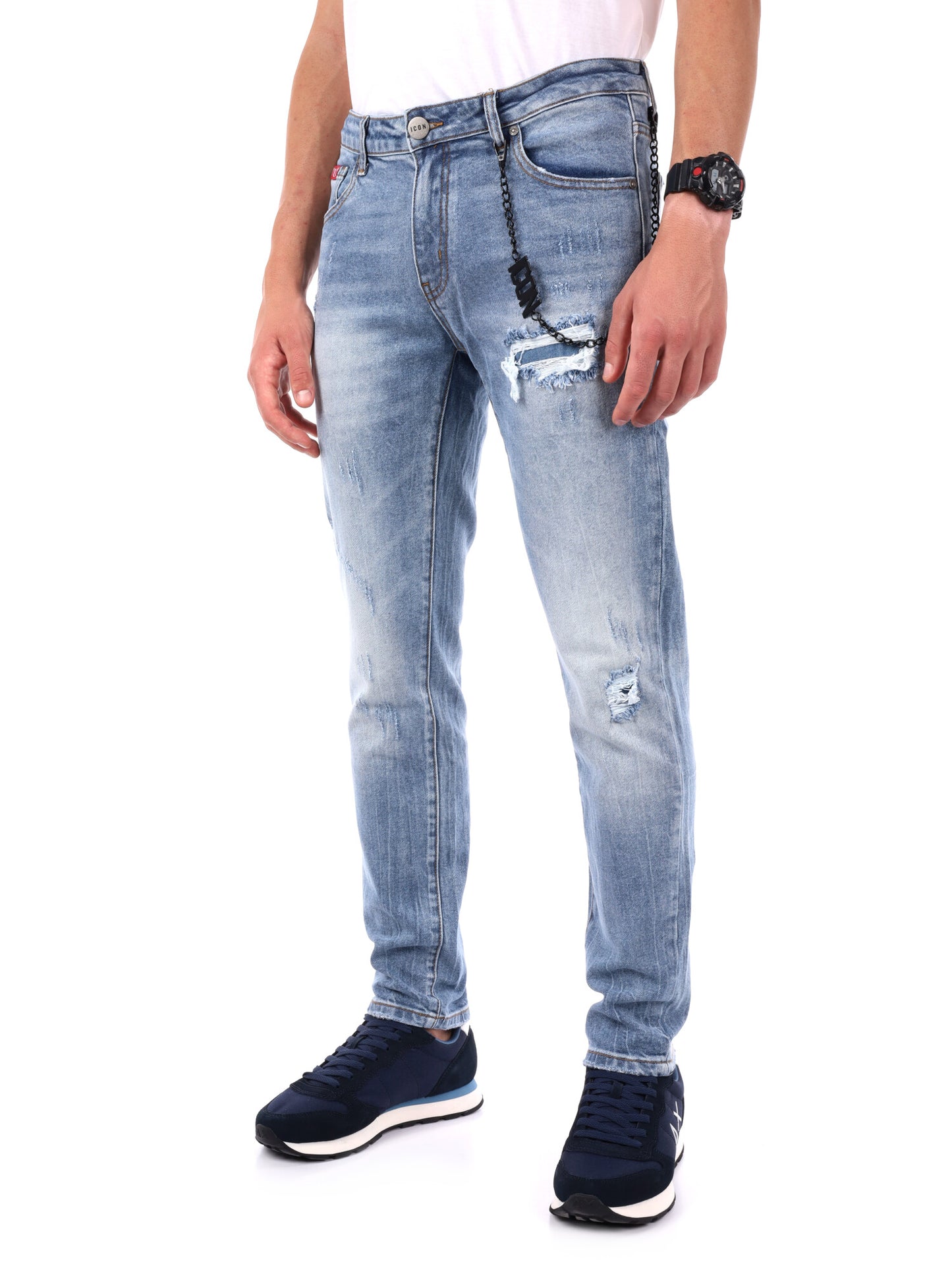JEANS SLIM CON LOGO ICON DA UOMO LIGHT DENIM