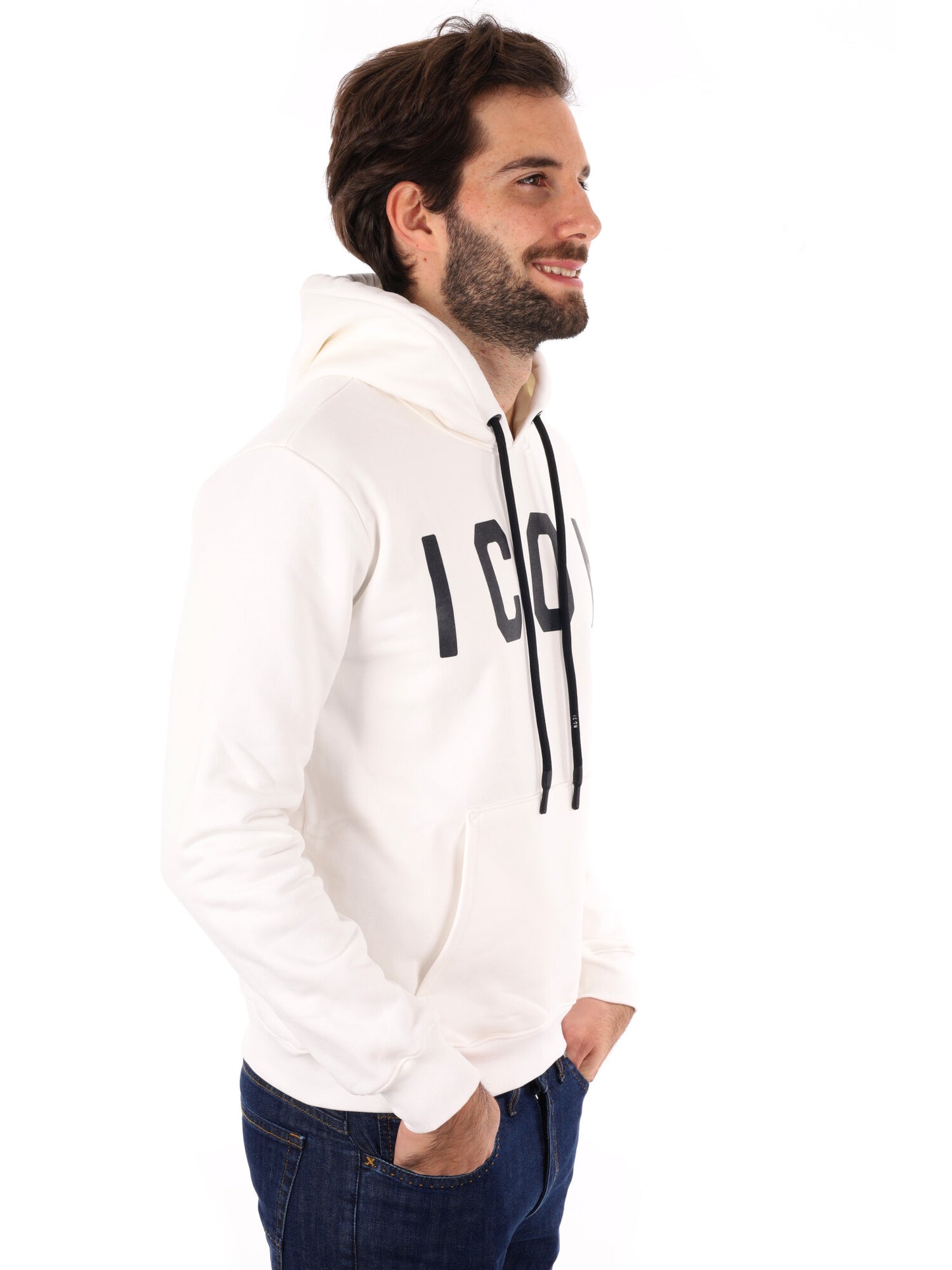 FELPA CON CAPPUCCIO ICON DA UOMO BIANCO