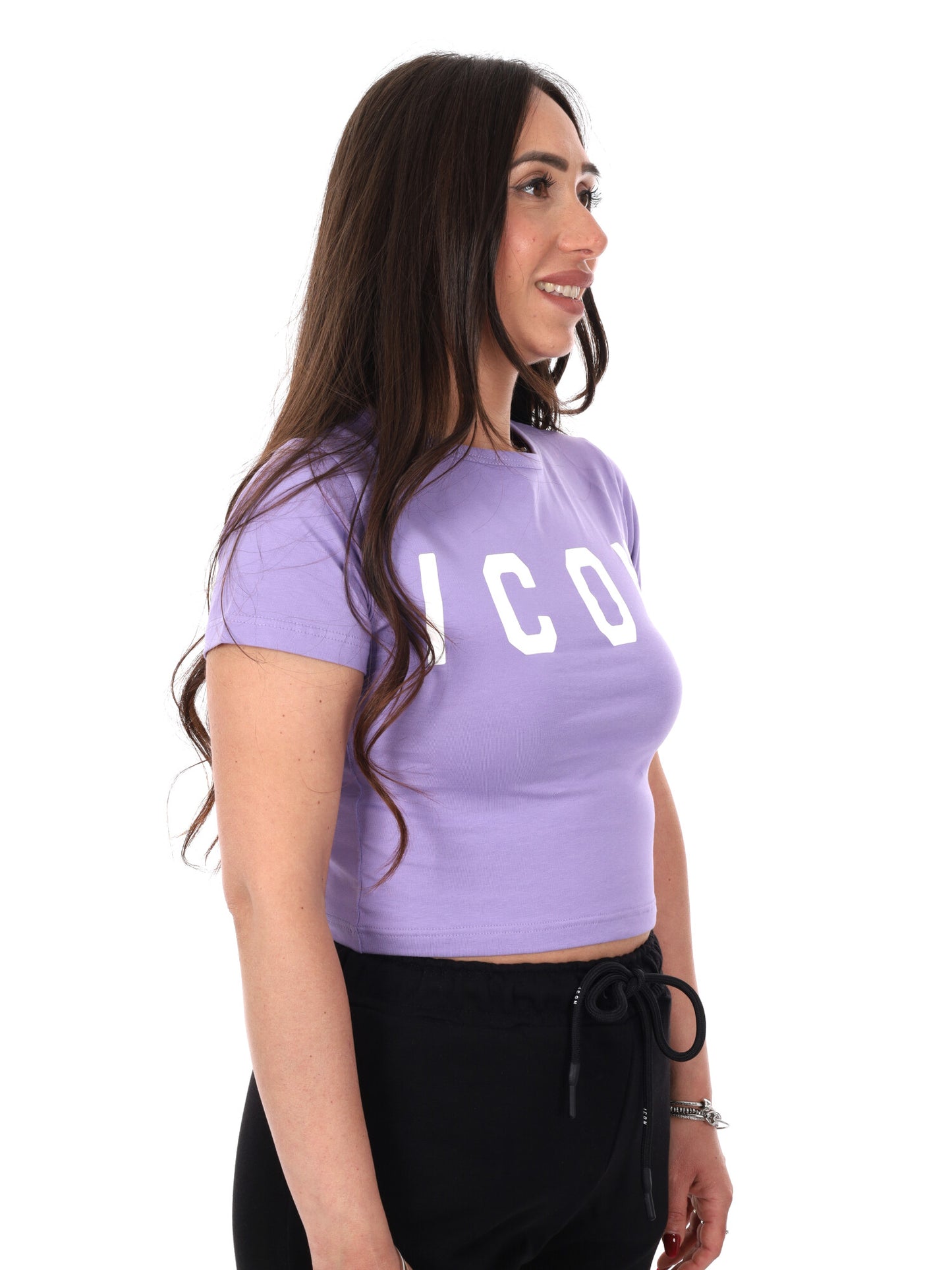 Icon T-shirt crop da donna lilla dal taglio moderno