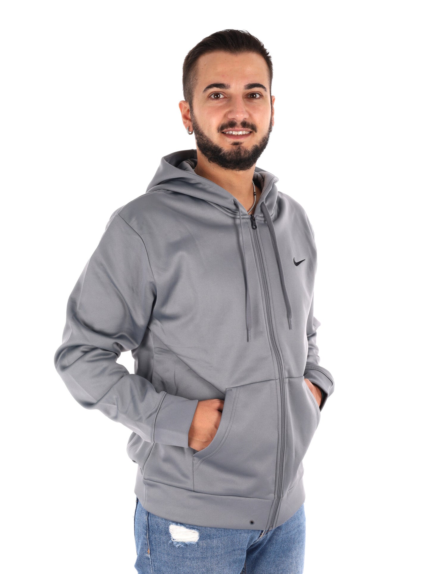Nike Flex Flc Fz Hd, felpa da uomo grigia