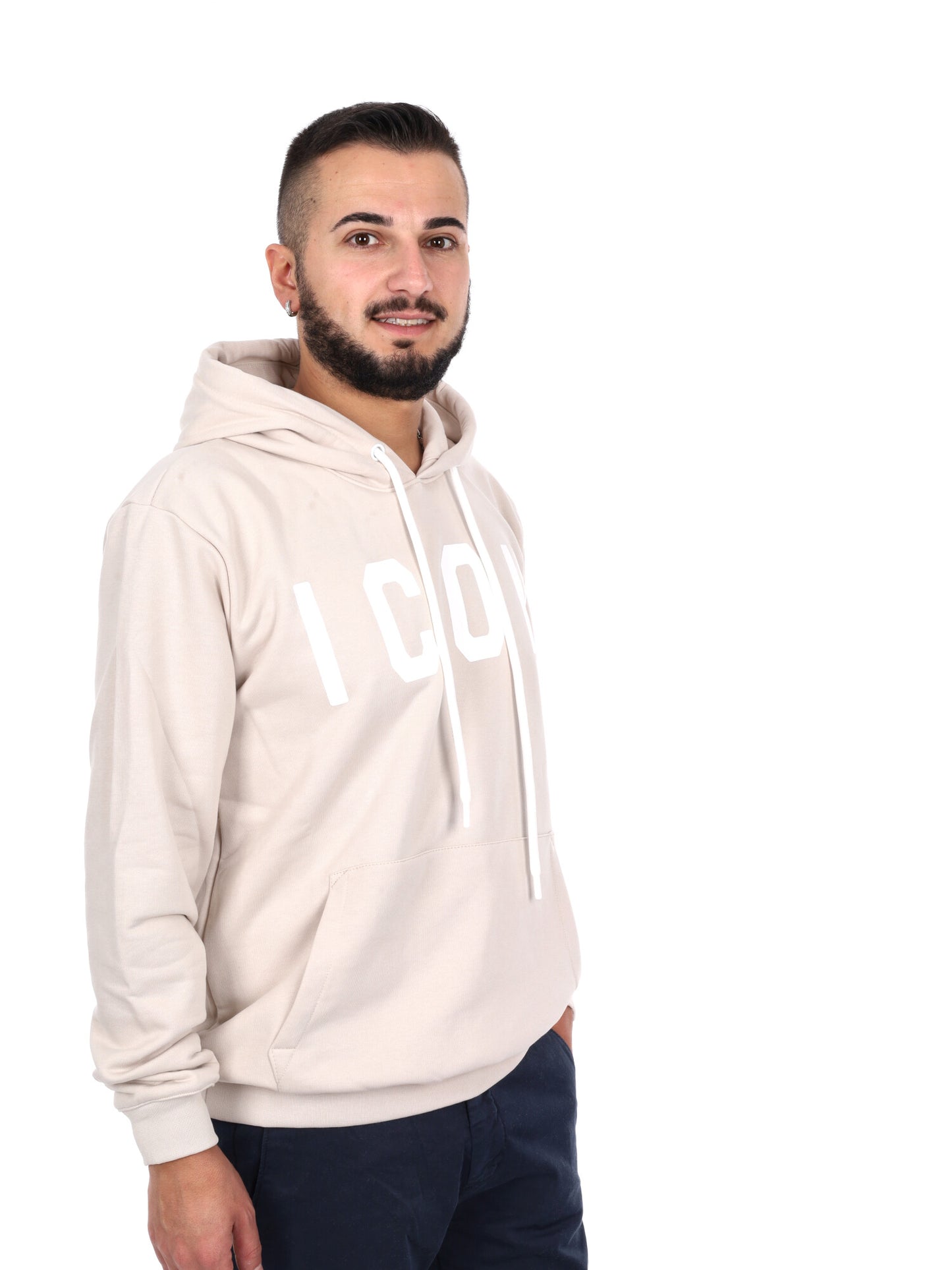 Felpa con cappuccio Icon da uomo bianca per primavera-estate