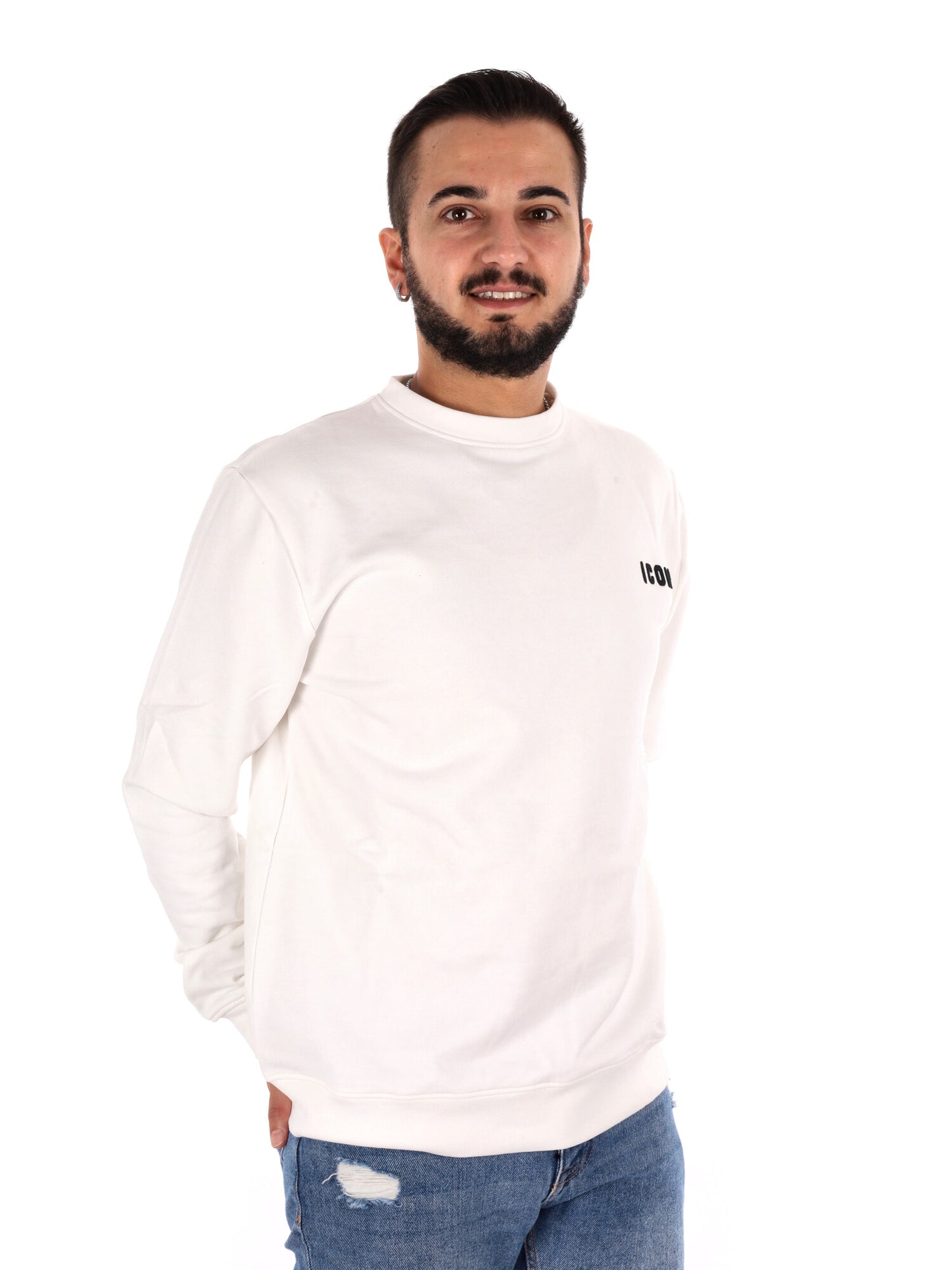 Icon Felpa Giro Ft, felpa da uomo panna