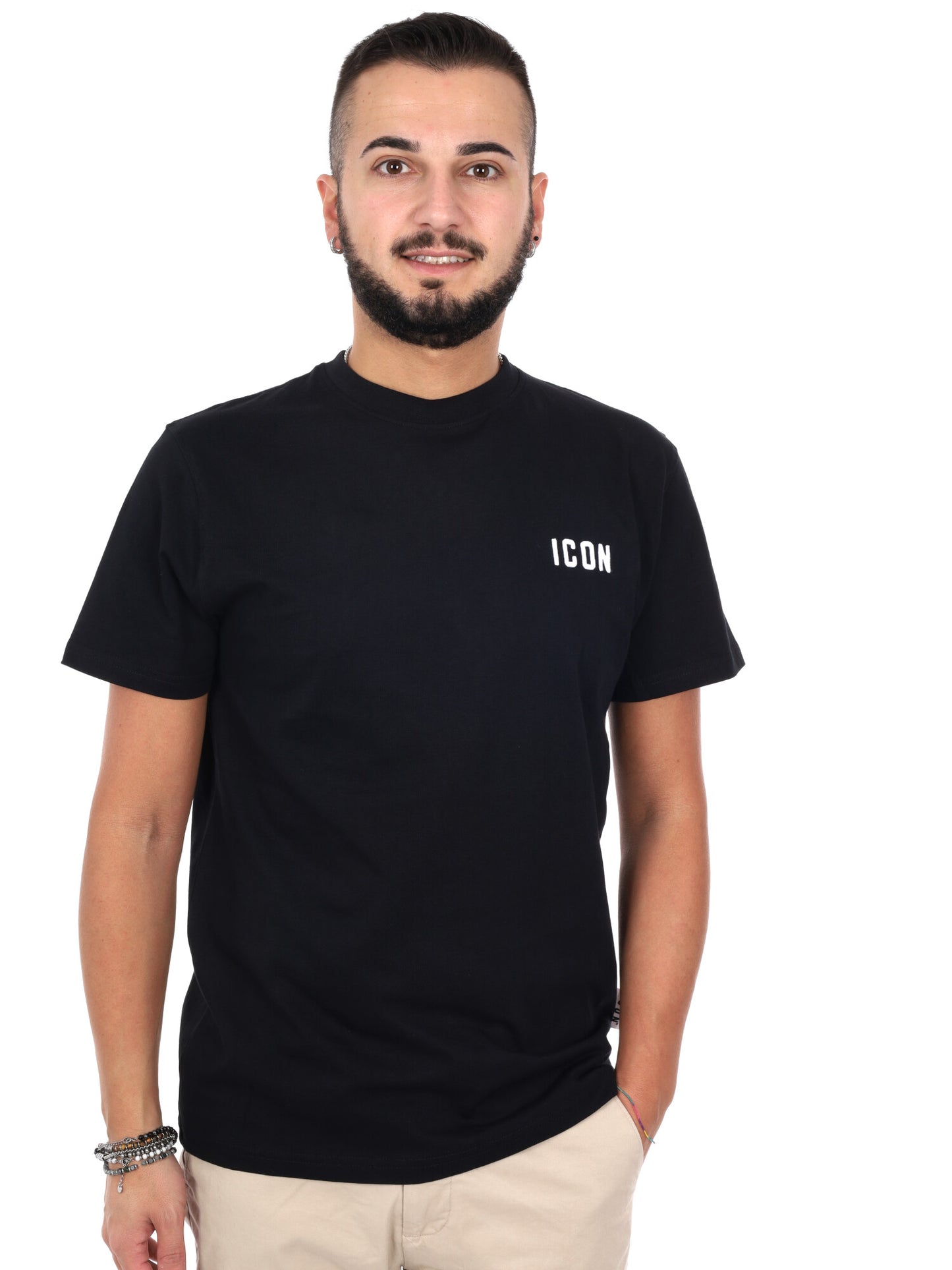 Icon, t-shirt nera da uomo con ricamo distintivo