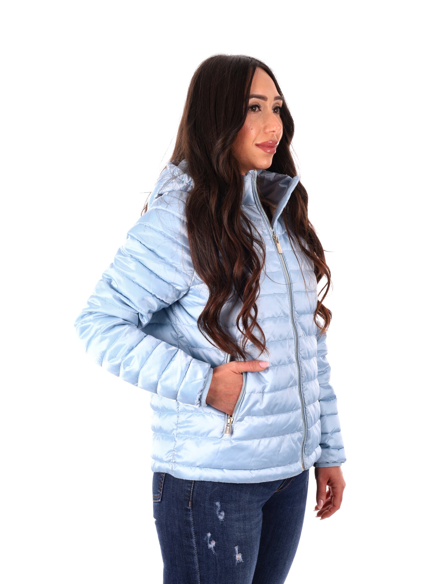 Yes-Zee giubbotto trapuntato donna azzurro con cappuccio