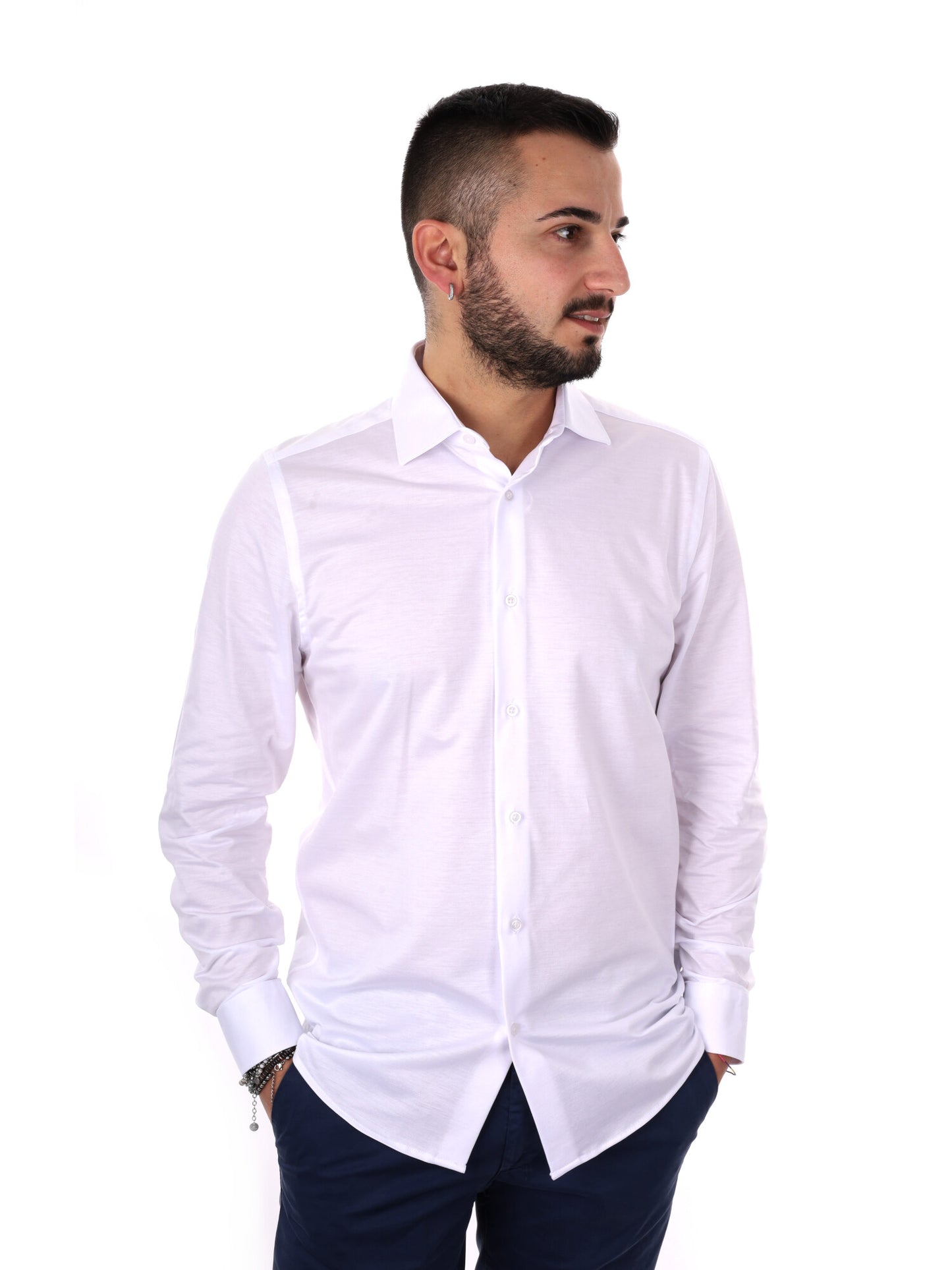 Camicia jersey bianca da uomo FB per cerimonie primavera-estate