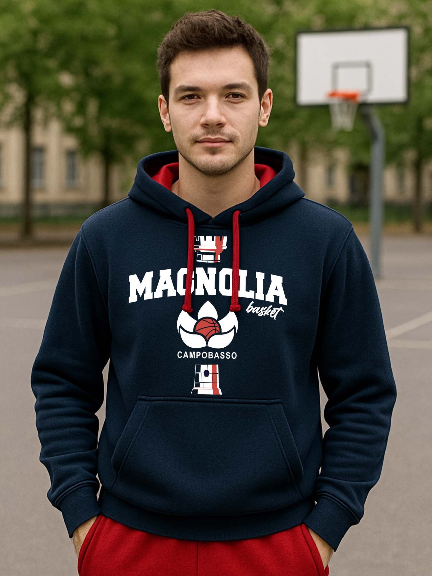 MAGNOLIA BASKET FELPA CON CAPPUCCIO UOMO BICOLORE