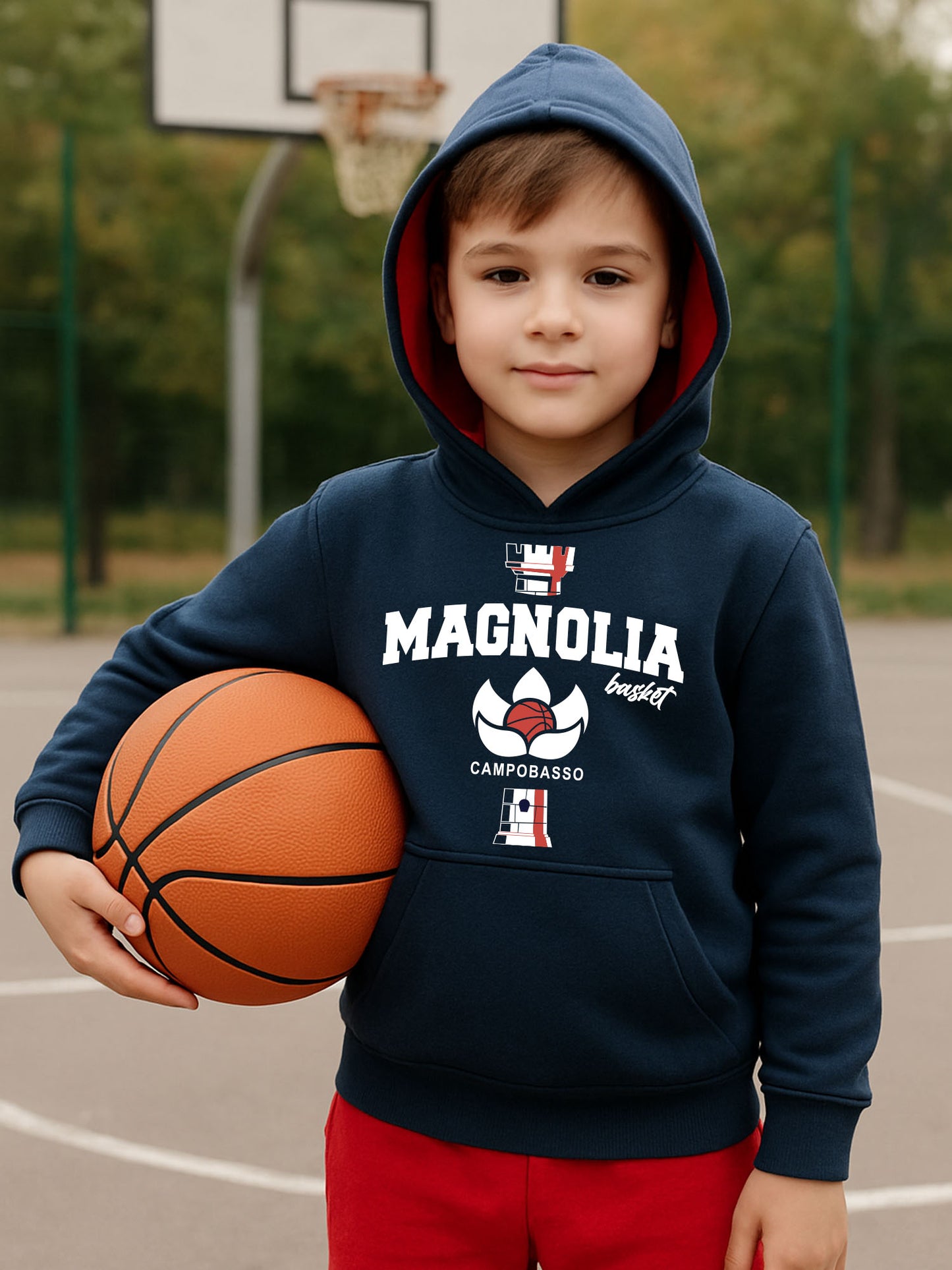 FELPA CON CAPPUCCIO MAGNOLIA BASKET BIMBO BICOLORE