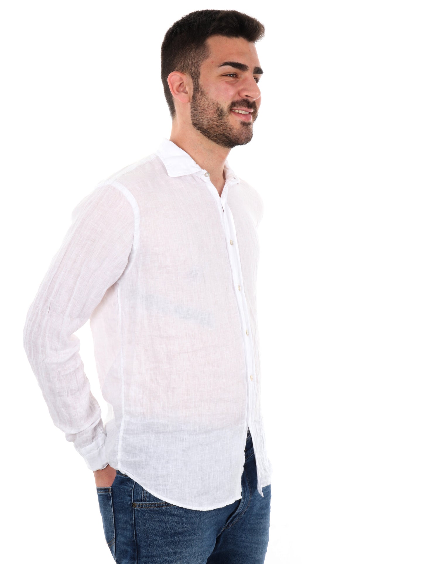 Camicia uomo FB Katerina 387 in lino bianca per cerimonia