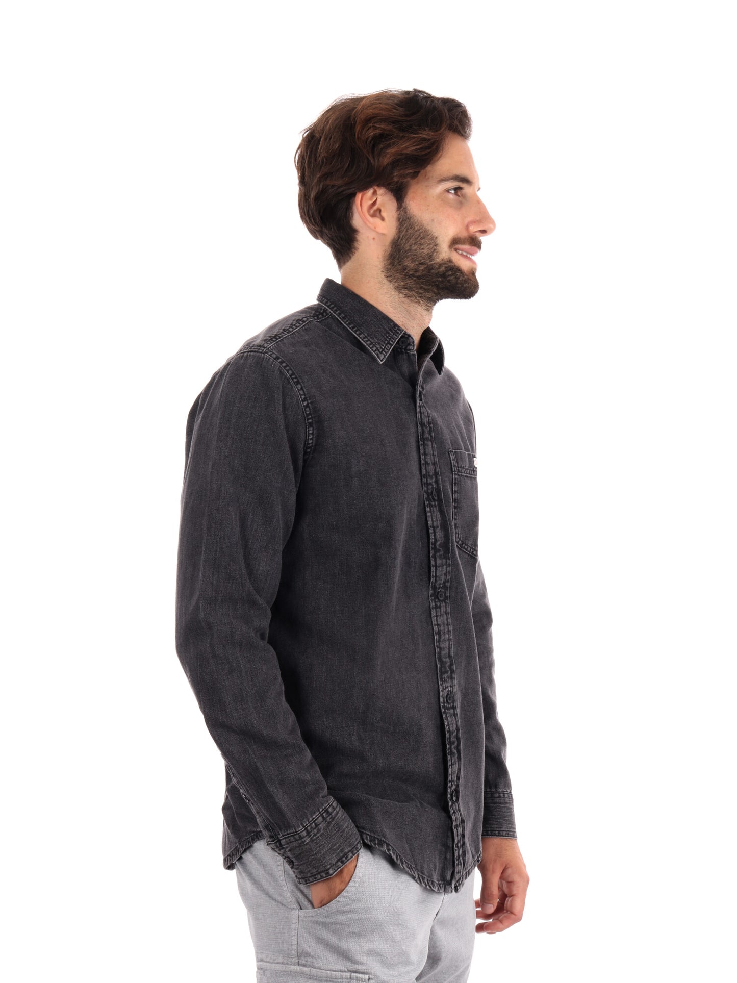 CAMICIA DENIM CASUAL CLASSIC CALVIN KLEIN JEANS DA UOMO NERO