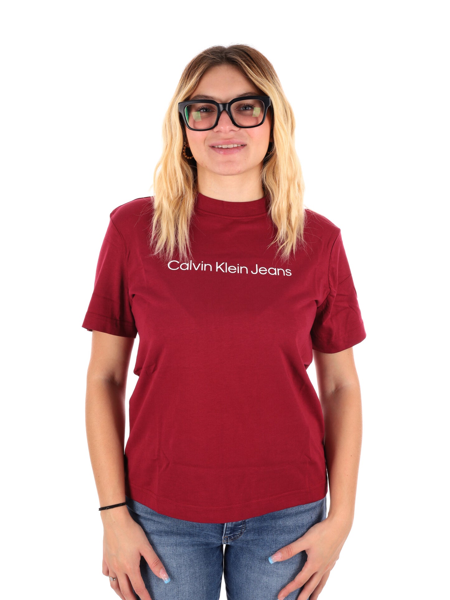 T-SHIRT LOGO CALVIN KLEIN JEANS DA DONNA BORDEAUX