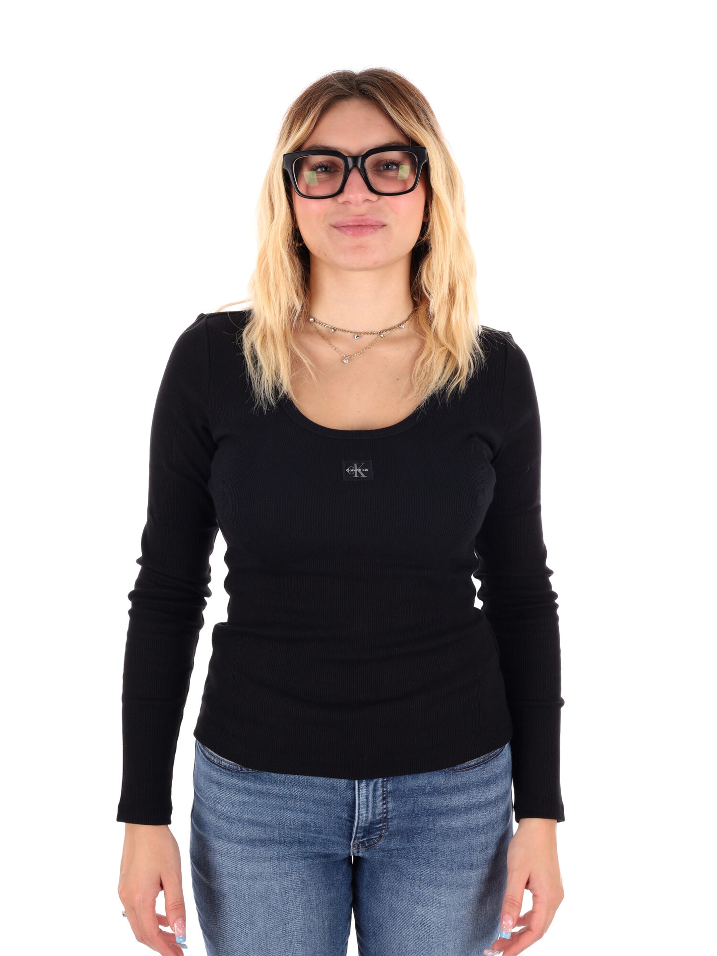 MAGLIA A MANICA LUNGA WOVEN CALVIN KLEIN JEANS DA DONNA NERO