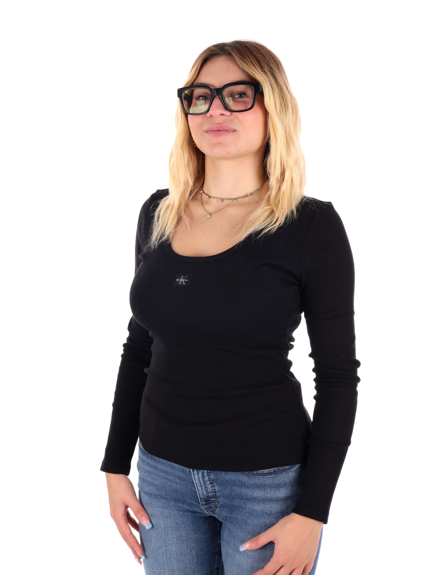 MAGLIA A MANICA LUNGA WOVEN CALVIN KLEIN JEANS DA DONNA NERO