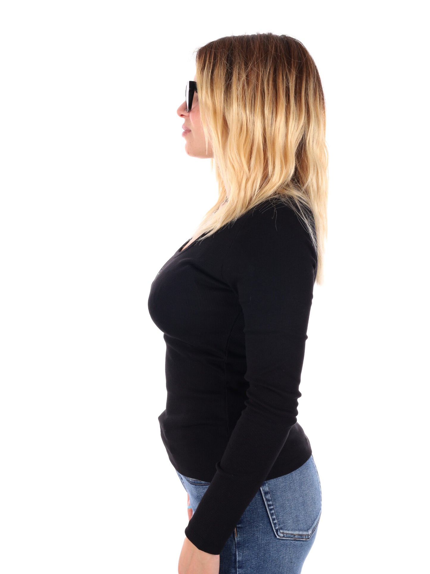 MAGLIA A MANICA LUNGA WOVEN CALVIN KLEIN JEANS DA DONNA NERO