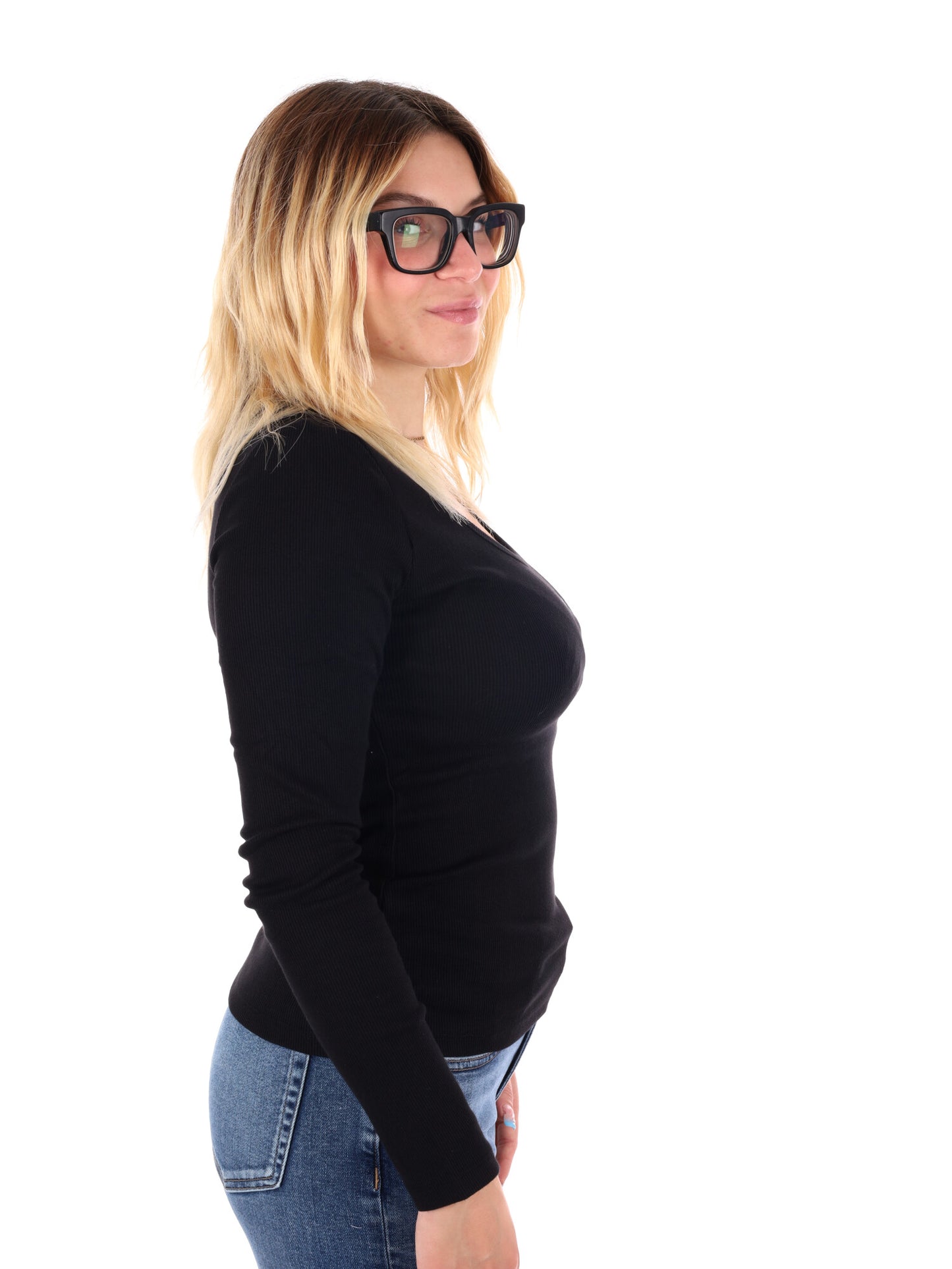 MAGLIA A MANICA LUNGA WOVEN CALVIN KLEIN JEANS DA DONNA NERO