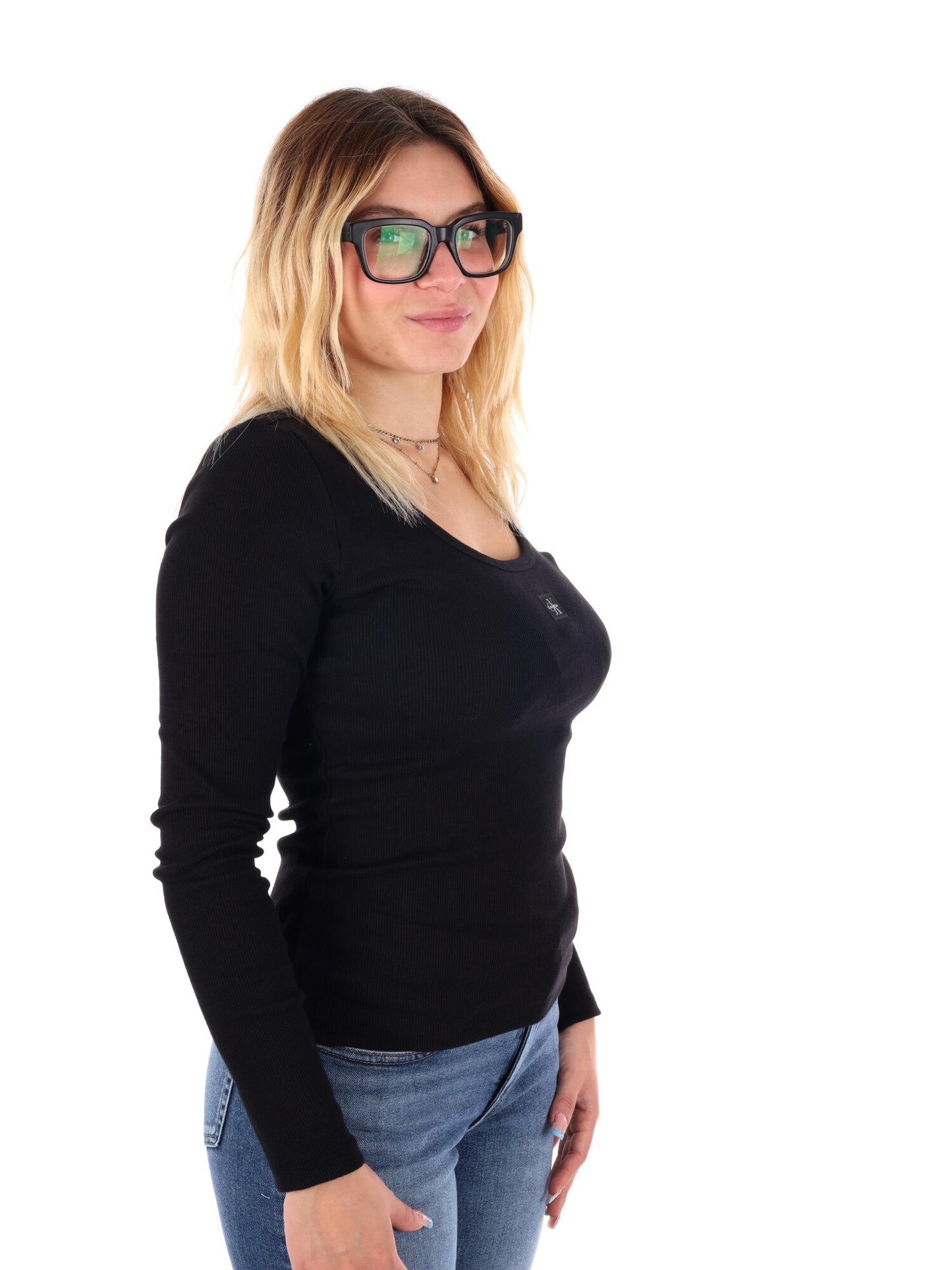 MAGLIA A MANICA LUNGA WOVEN CALVIN KLEIN JEANS DA DONNA NERO