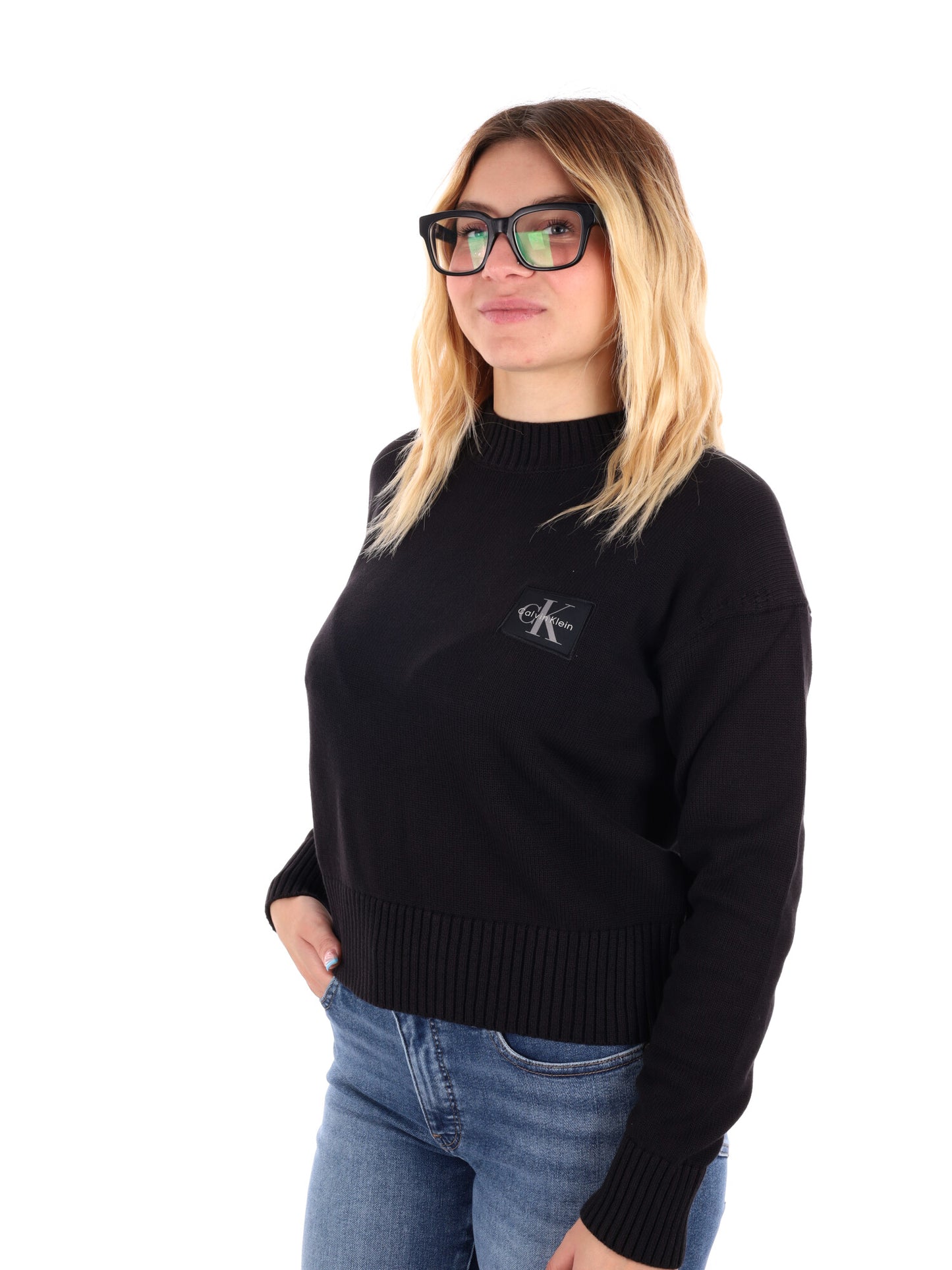 PULLOVER GIROCOLLO CALVIN KLEIN JEANS DA DONNA NERO