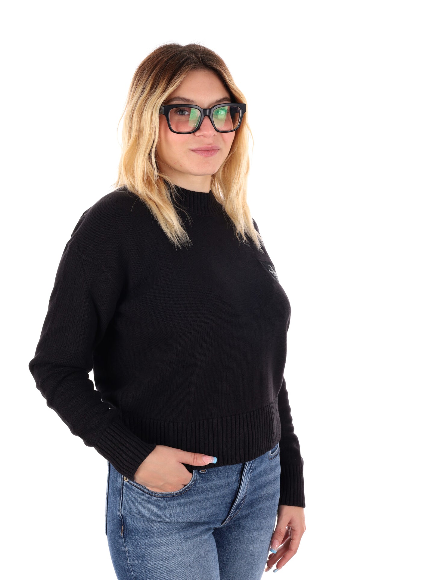 PULLOVER GIROCOLLO CALVIN KLEIN JEANS DA DONNA NERO