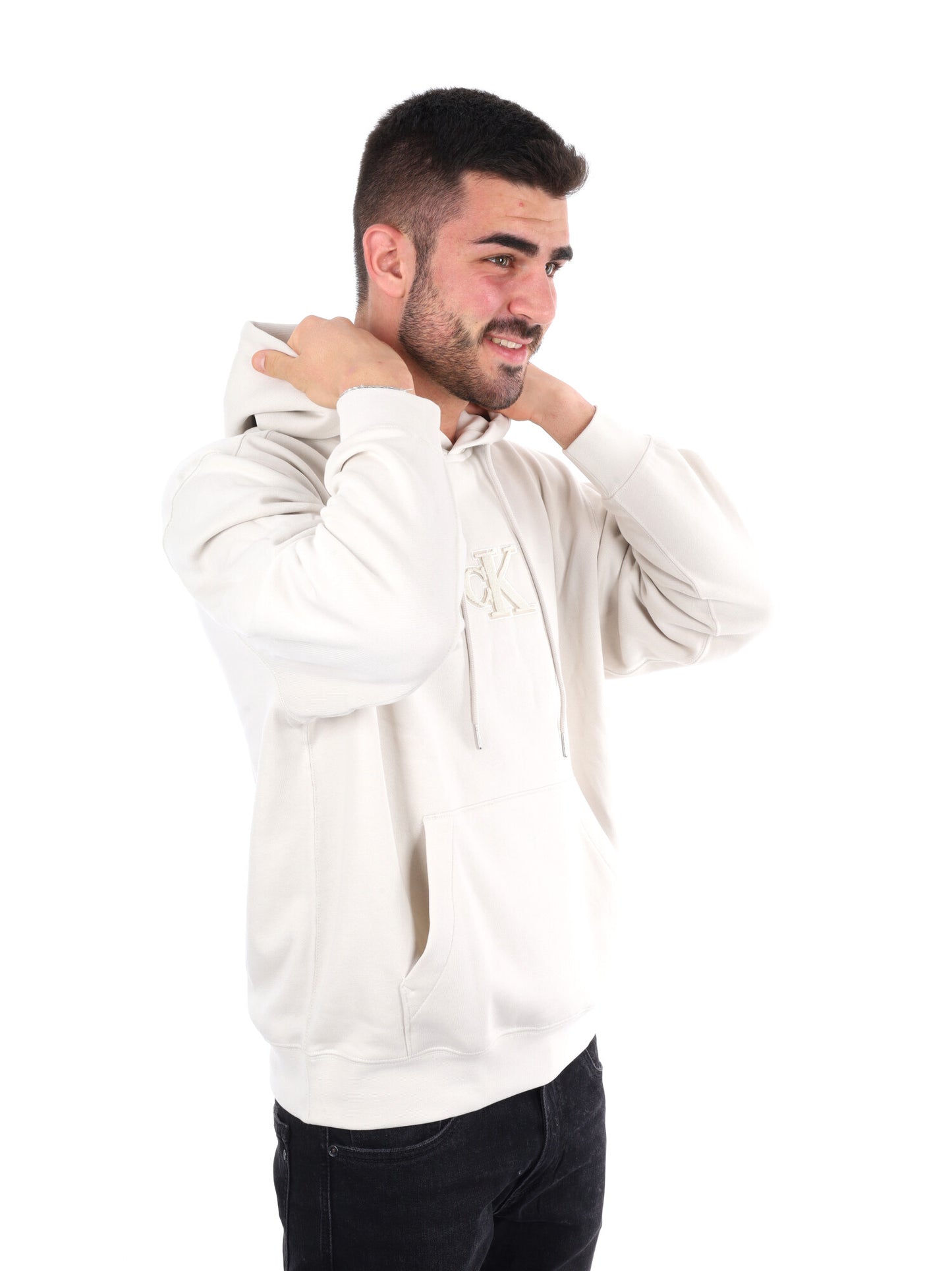 FELPA CON CAPPUCCIO E LOGO CALVIN KLEIN DA UOMO BIANCO